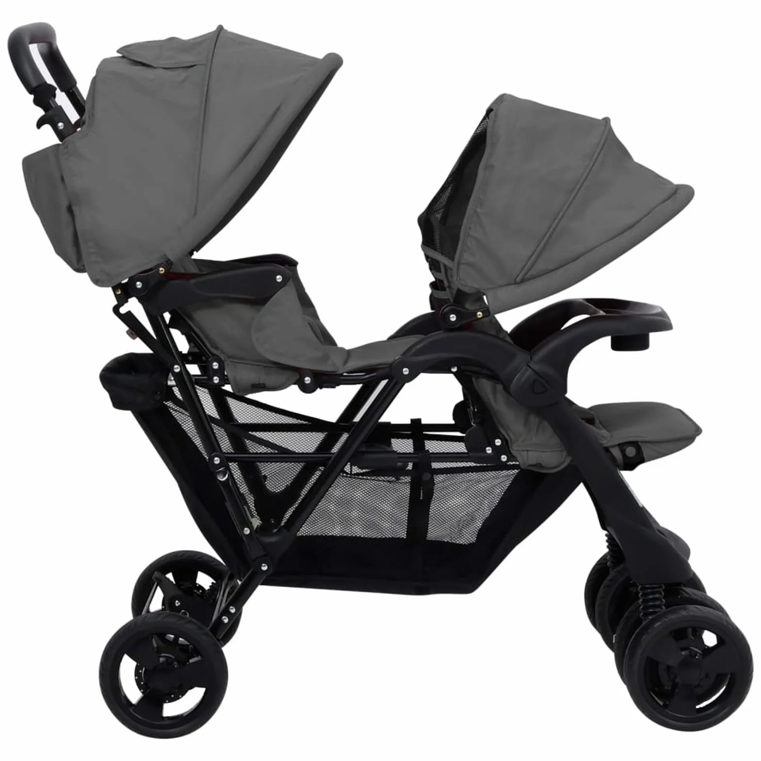LAPOOH Passeggino Gemellare a Tandem Grigio Scuro in Acciaio,Bebè e bimbi,Trasporto bebè,Passeggini(SPU:10348)