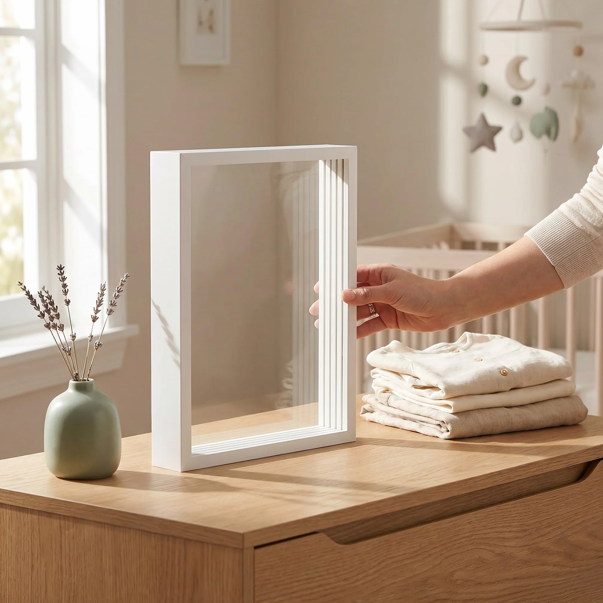 Artibetter Kit di 2 pezzi per impronte di mani di famiglia: Kit di cornici portafoto trasparenti non rifinite per impronte di mani - Cornice in legno ricordo fatta a mano, regalo per genitori, nonni,