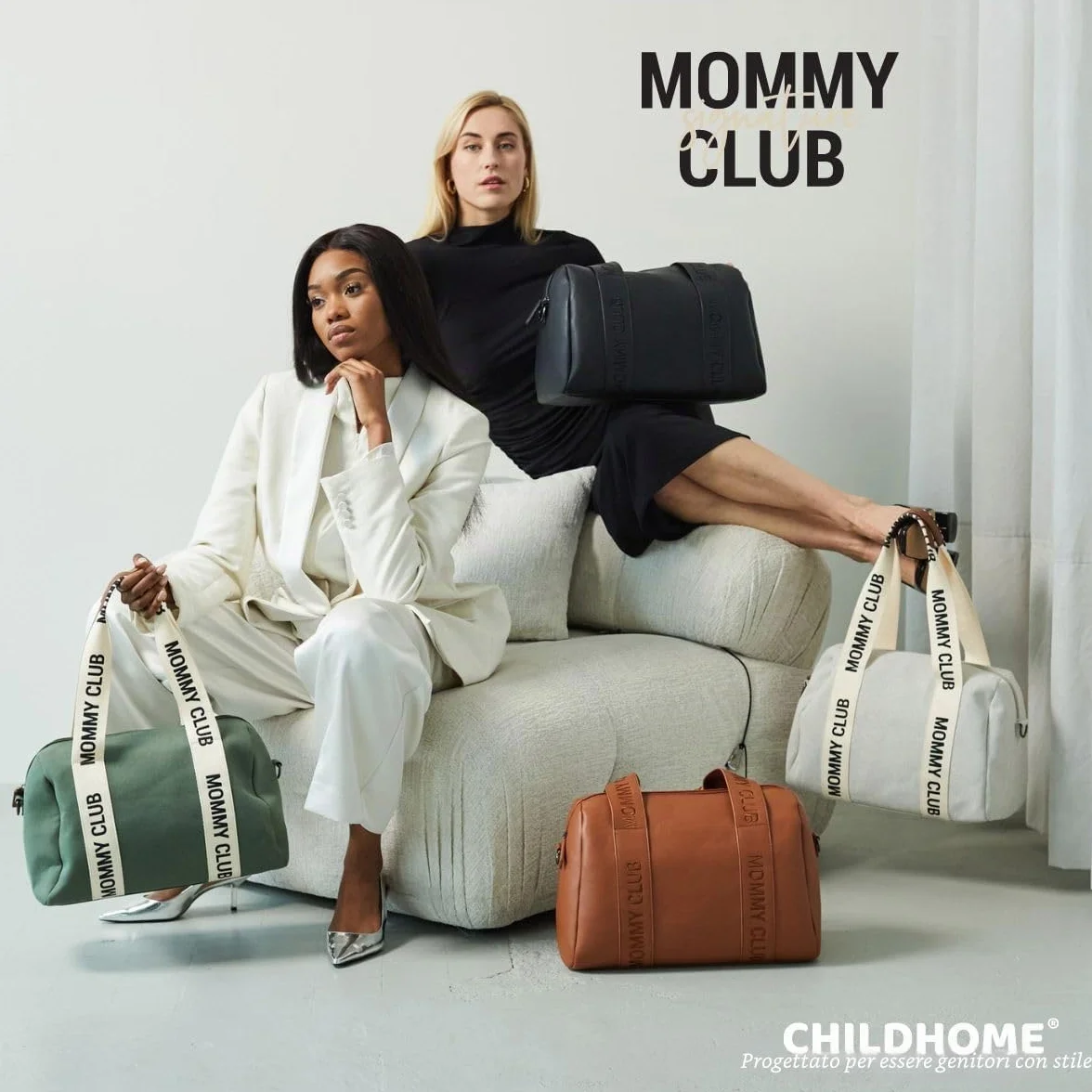 CHILDHOME, Borsa fasciatoio, Mommy Bag, Fasciatoio incluso, Ampio spazio, Attacco per passeggino, Tracolla, Cotone, 22L, Mommy Club Signature, Ecru