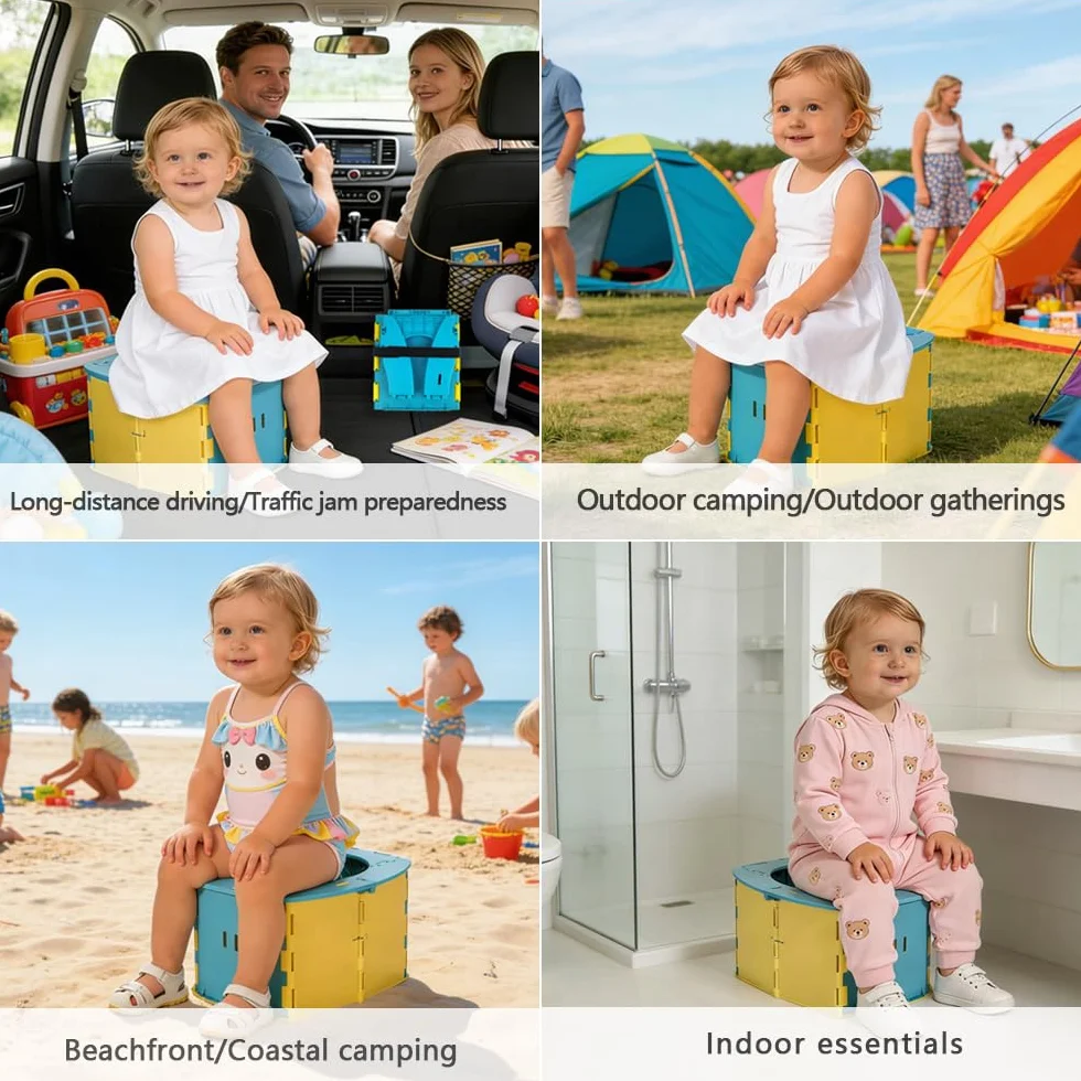 Toilette per Bambini Portatile，Vasino da viaggio per bambini Sedile WC pieghevole con 10 borse usa e getta，Allenamento vasino per Interni ed Esterni