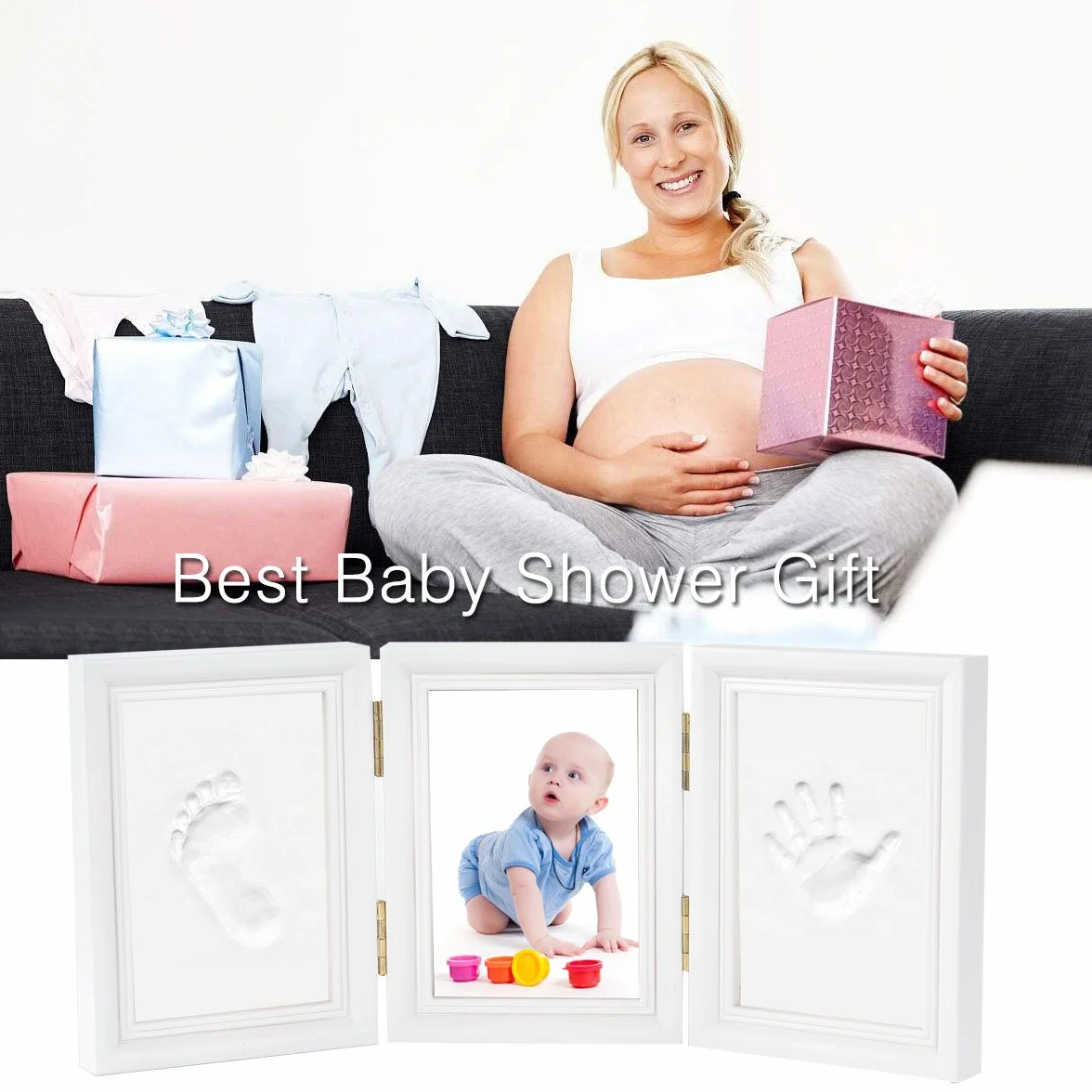 Cornice con Impronte Neonato - Newlemo Impronta Mani e Piedi Neonati - Kit Impronte Neonato per Bambini Regalo Originale e Regalo per il Battesimo (3 Pezzi, Bianco)