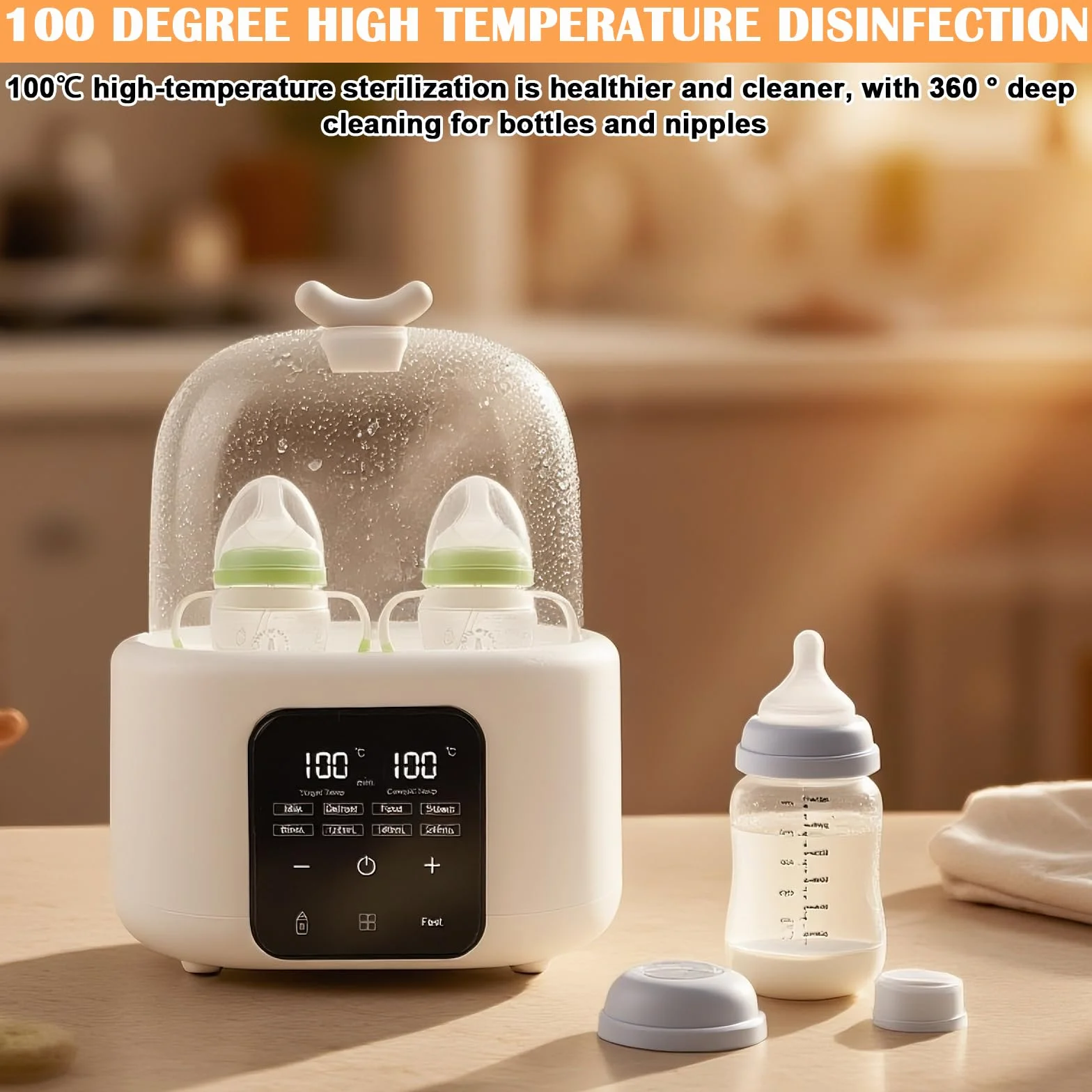 Scaldabiberon 6 in 1, sterilizzatore per biberon, scaldabiberon con spazzola per bottiglie/clip, doppio bicchiere scalda biberon con sterilizzatore, controllo della temperatura, per riscaldare e
