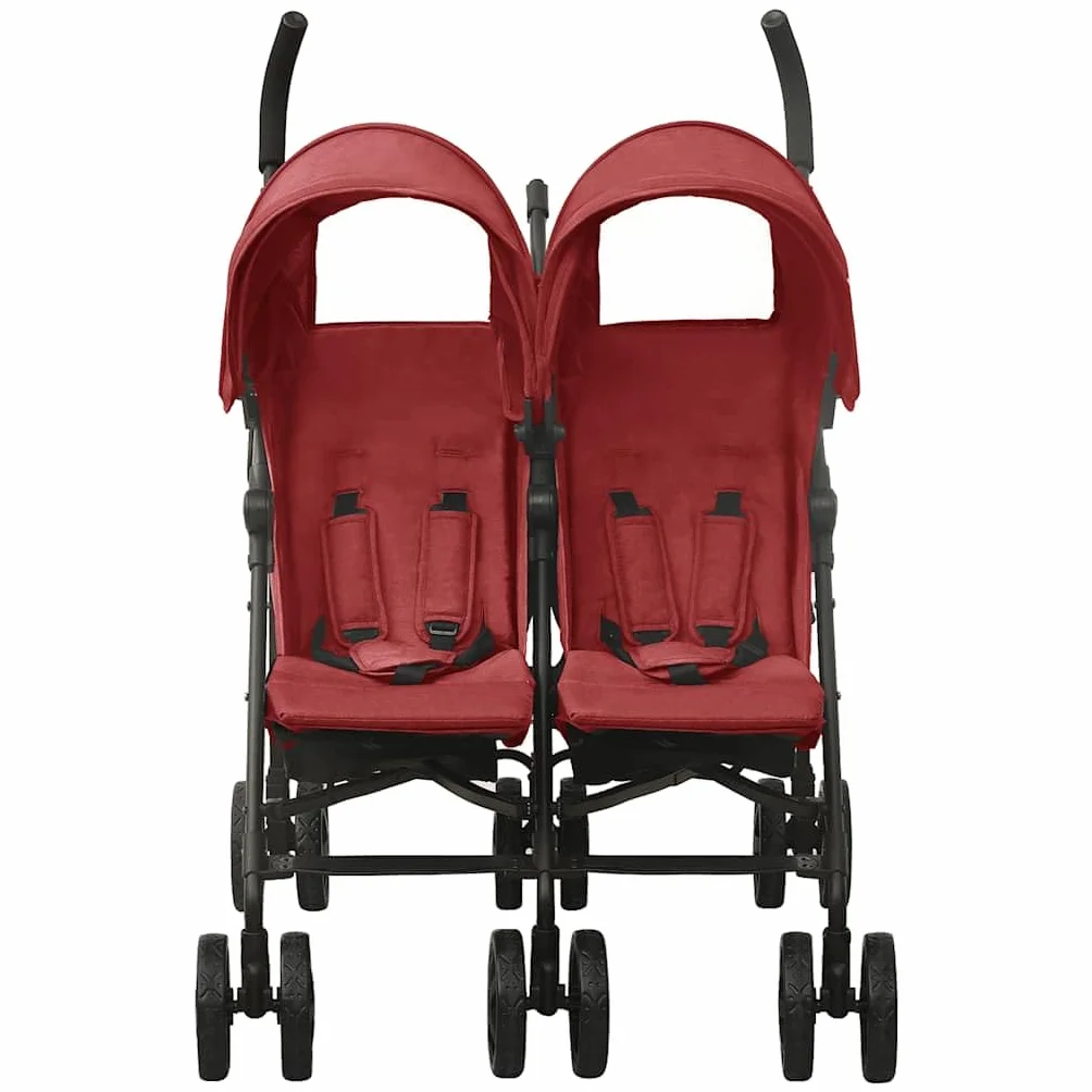vidaXL Passeggino Gemellare in Acciaio Rosso