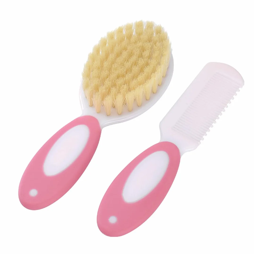 Set Spazzola e Pettine per Bambino,1 set,Spazzola Neonati con Morbide Setole Naturali, Pettine con Punte Arrotondate,regalo perfetto per la registrazione del bambino,Rosa