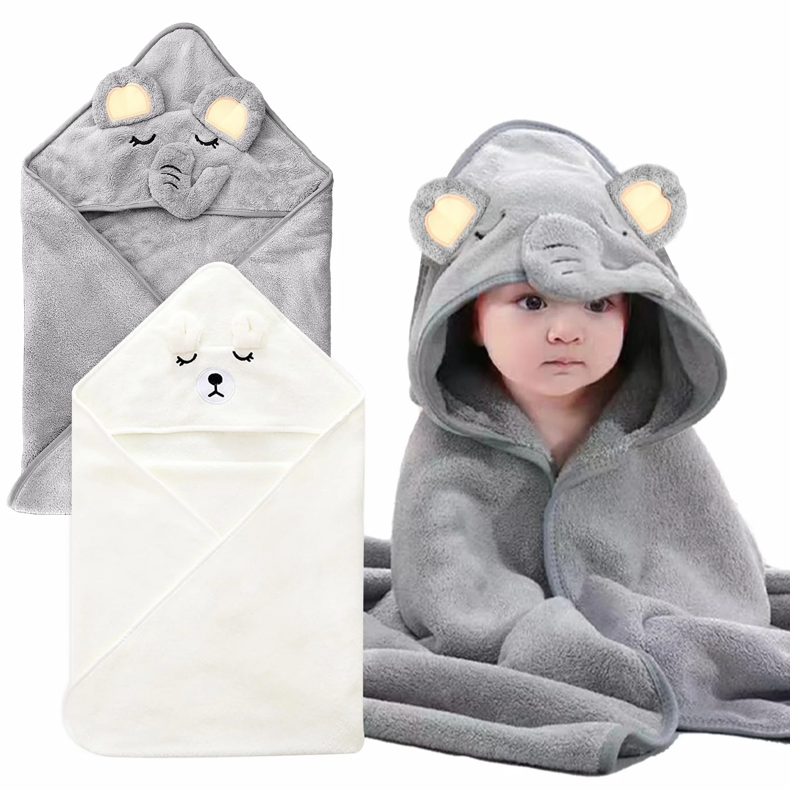 2 asciugamani con cappuccio per bambini, 80 x 80 cm, con cappuccio, in tessuto non tessuto corallo, per neonati