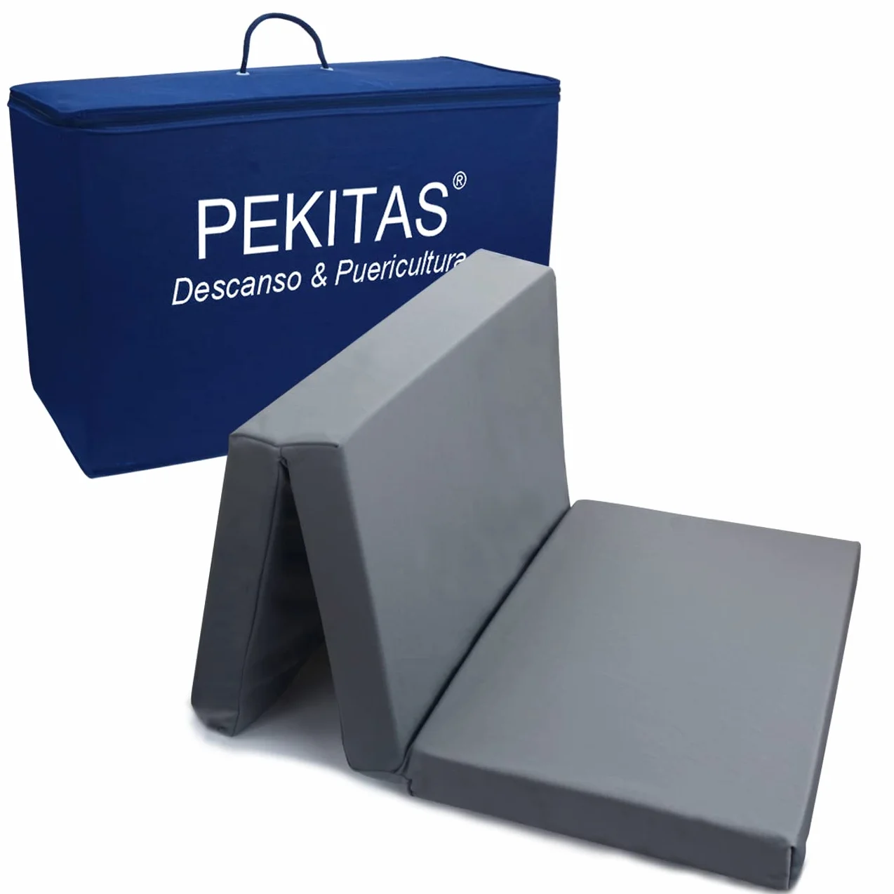 PEKITAS Materasso Culla da Viaggio Pieghevole 60 x 120 cm Spessore 6 cm - Fodera Rimovibile Lavabile, Traspirante, Colore Grigio, Made in Spagna