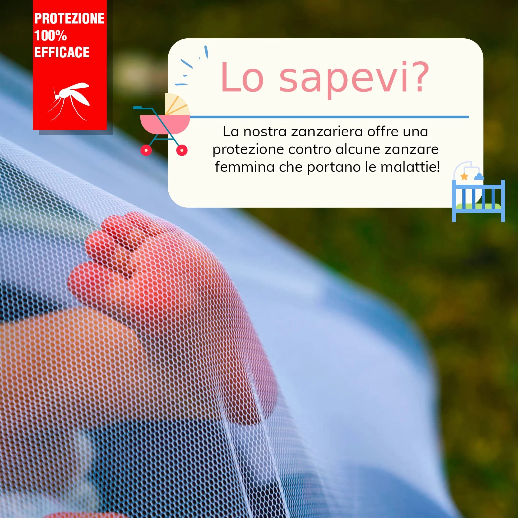 Zanzariera Universale TRANQUILISAFE® - Zanzariera per carrozzina, passegino, culla e lettino neonato di tutte le dimensioni - Protezione Antizanzare e Anti mosche - borsa di stoccaggio GRATUITA