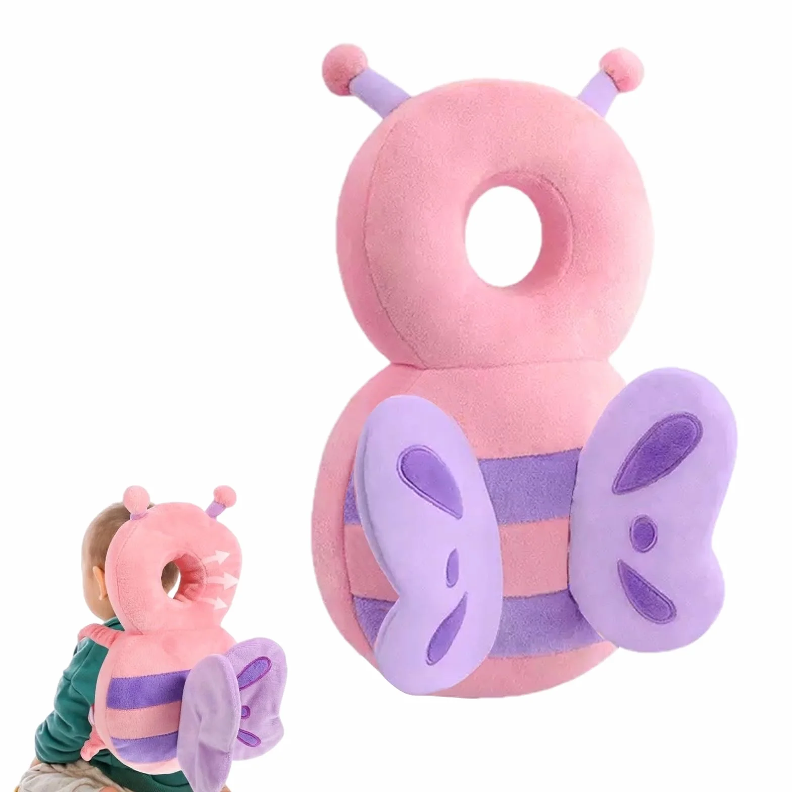 Zaino protettivo per la testa del bambino, cuscinetti di sicurezza regolabili per imparare a camminare, zaino per protezione della testa per bambini da 4 a 24 mesi che gattonano, farfalla in peluche