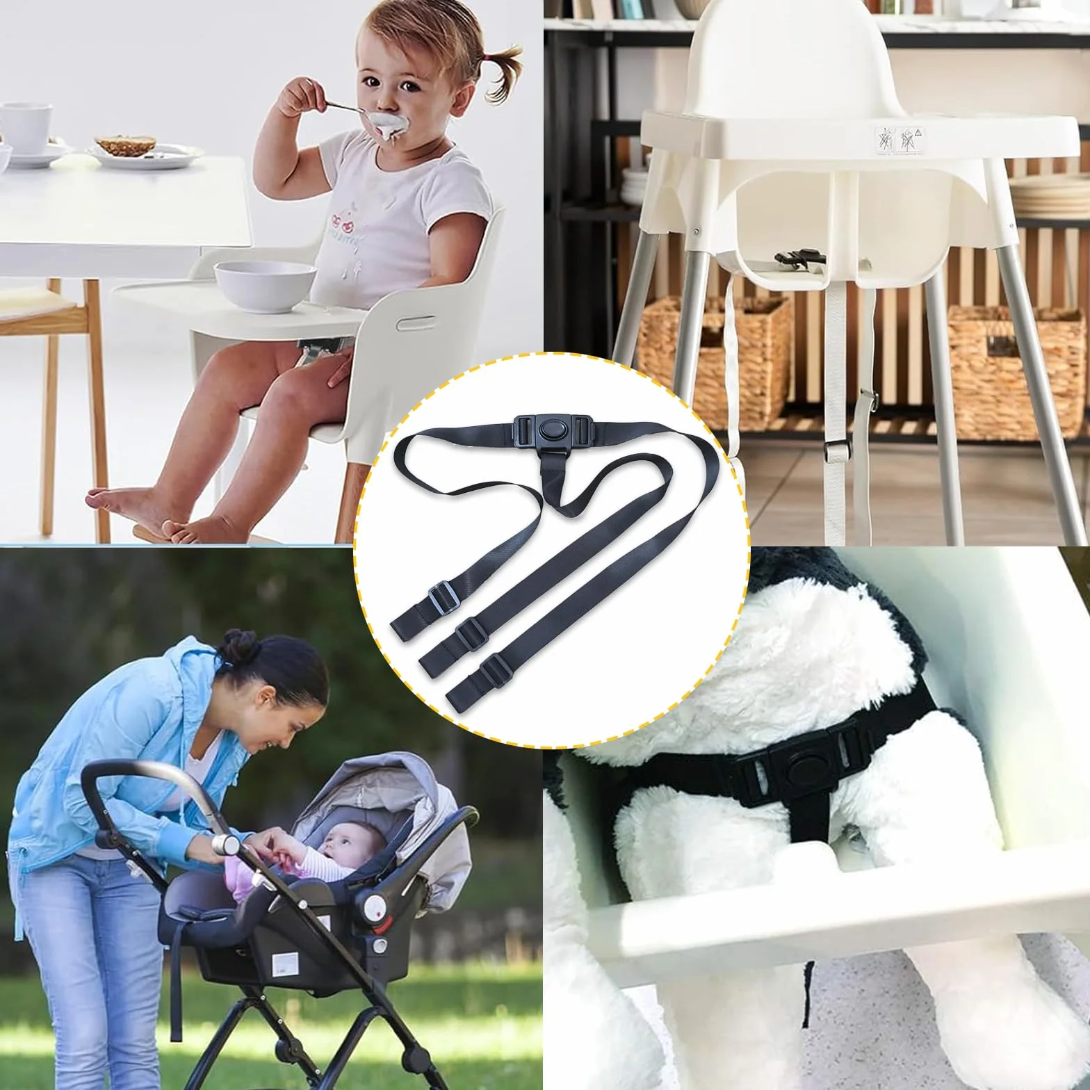 2 cinghie per seggiolone IKEA Antilop IKEA parte 130633, cinghie universali a 3 punti, maggiore sicurezza e comfort, durevoli, adatte alla maggior parte dei seggioloni, uso versatile per passeggini e