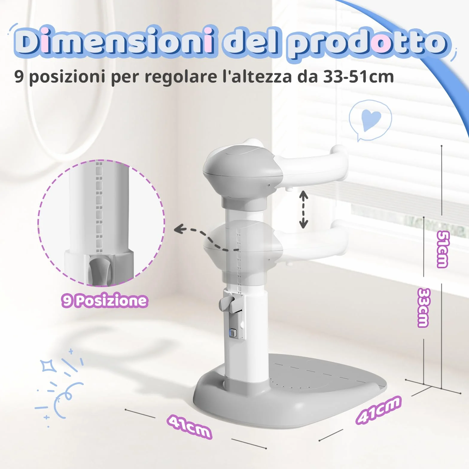 COOSEYA Supporto per vasca da bagno per bambini, torre da bagno regolabile per bambini per alzarsi in piedi, seggiolino da bagno per bambino con base antiscivolo per neonati e bambino piccoli