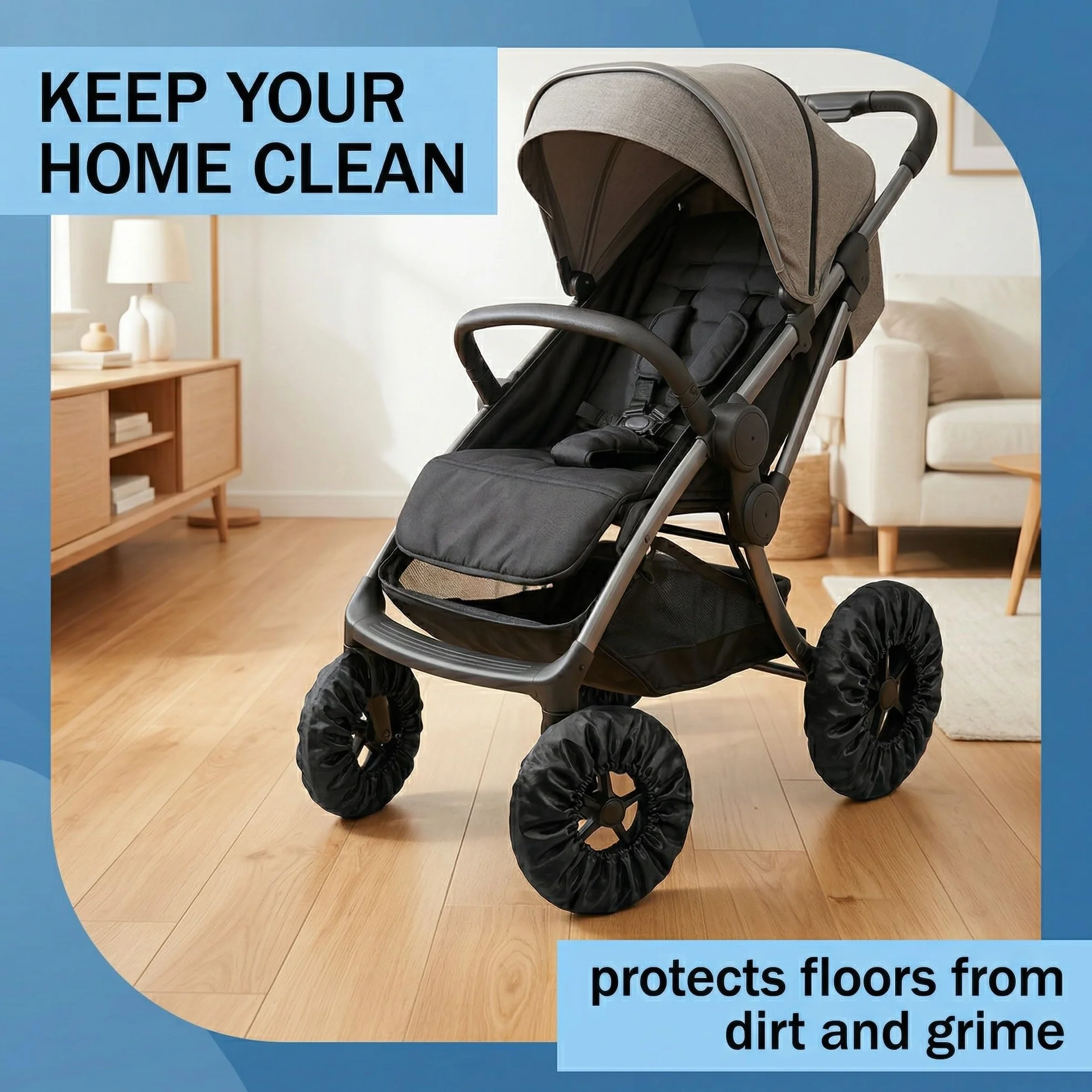 4 Pezzi Copriruota Passeggino Coperture Esterne per Ruote Buggy Carrozzina Impermeabili e Antipolvere Copri Ruote Passeggino per Casa Universali Coperture di Protezione Ruote,Nero
