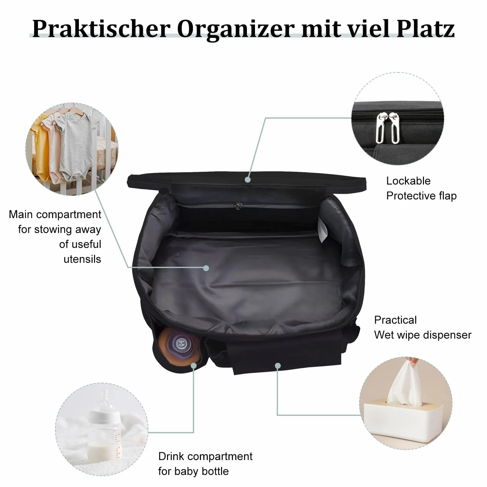Borsa per Passeggino with cup Holders, Universale Organizer per Carrozzina Neonato, Portaoggetti Impermeabile, Multifunzione Borsa Cambio Neonato per la raccolta di Salviette, Pannoli, Merenda