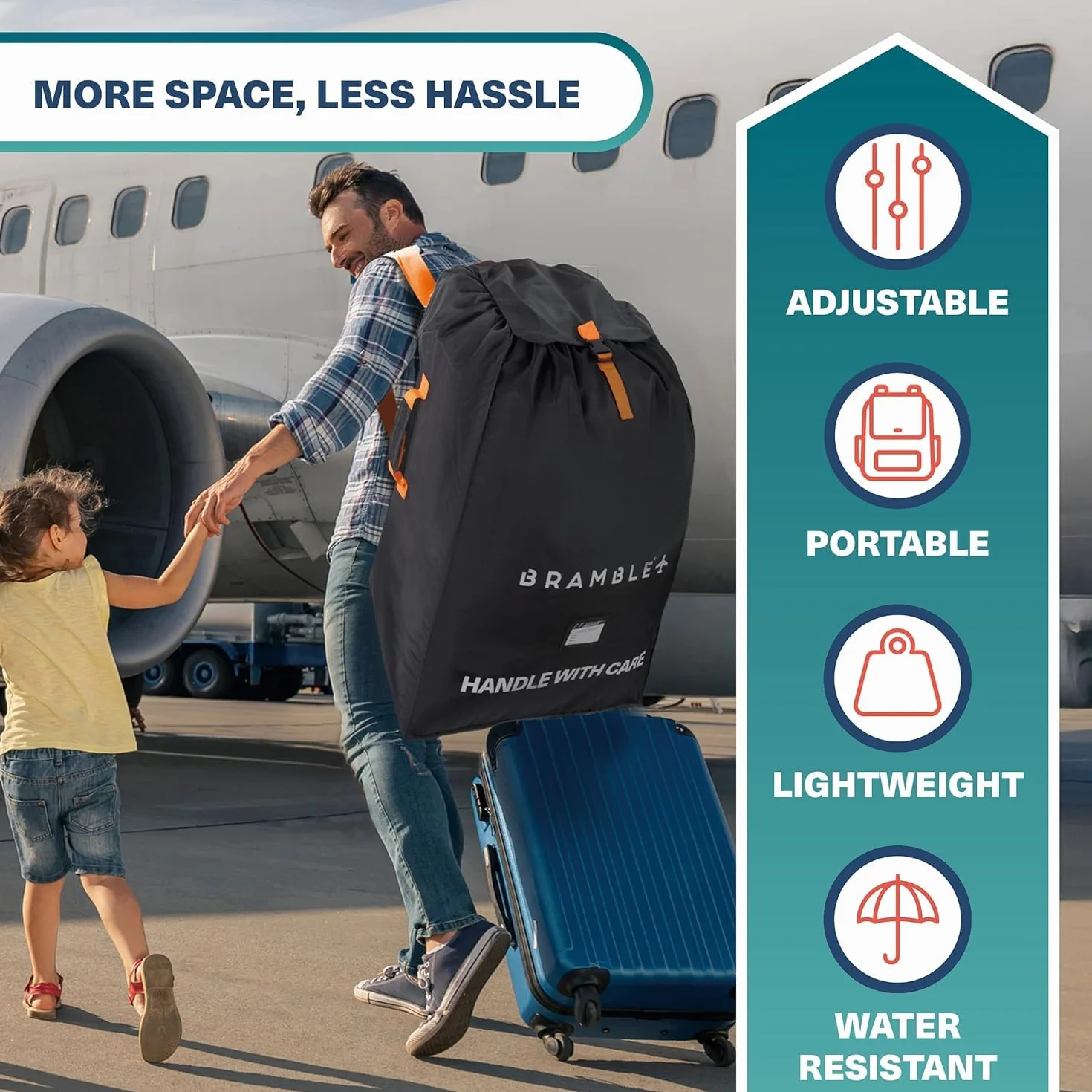 Bramble Borsa da Trasporto Passeggino per Aereo Gate Check Nylon Balistico Idrorepellente 90x60x35 cm Nero