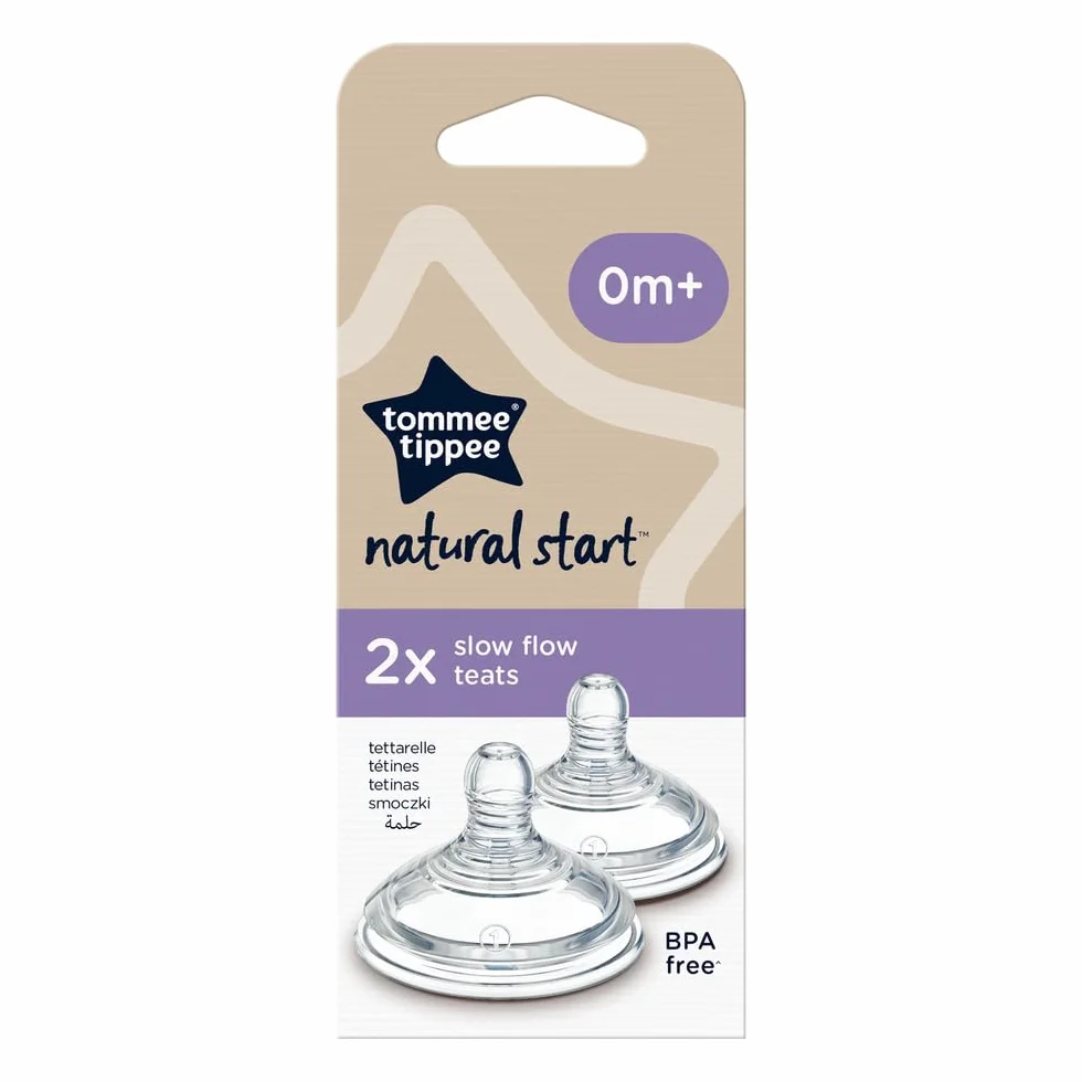 Tommee Tippee Tettarelle per biberon Natural Start, flusso medio, 0+ m, attaccamento naturale, valvola anti-colica, silicone morbido, 2 pezzi