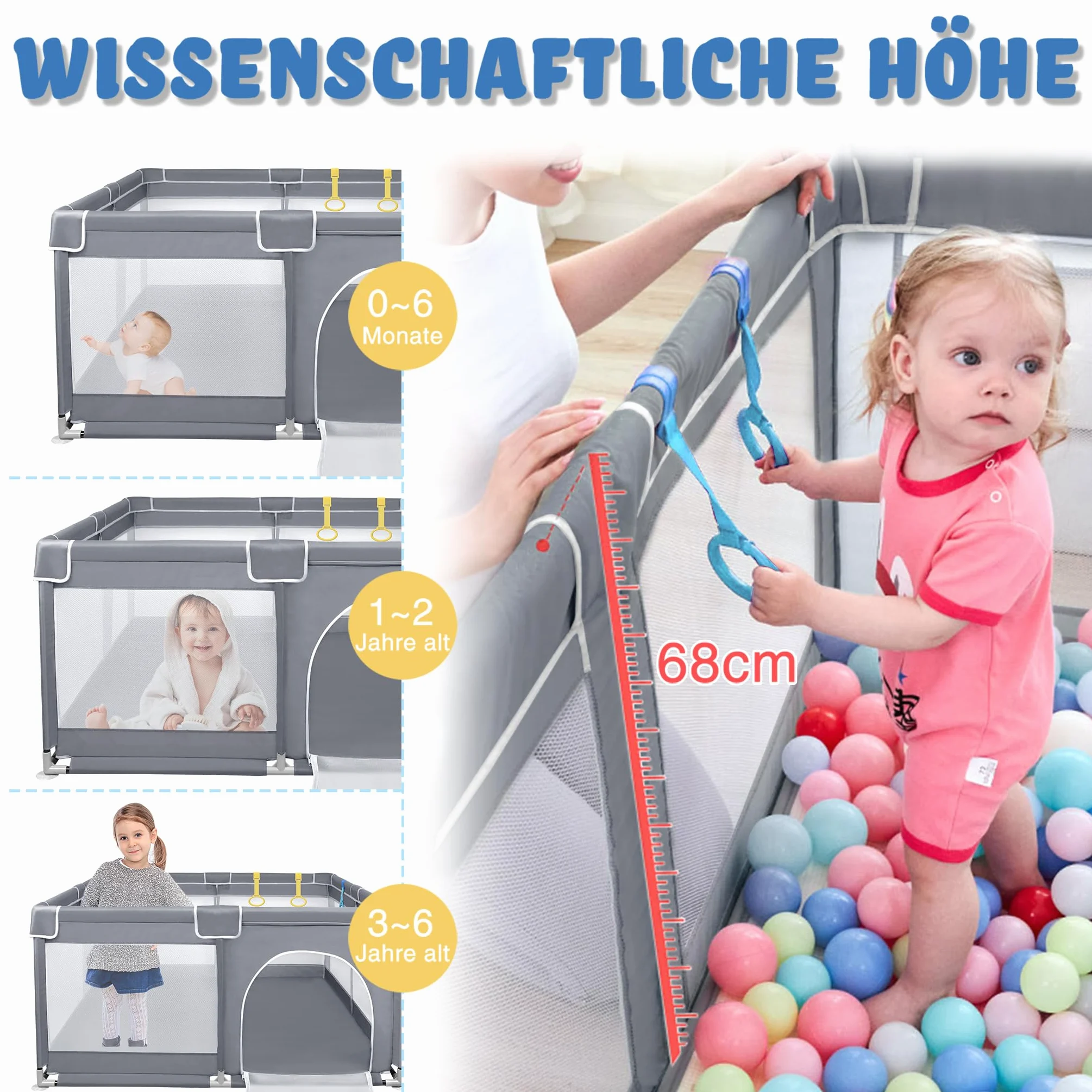 Aufun Box per bambini, in tessuto Oxford 300D, con rete traspirante, chiusura lampo (grigio scuro, 127 x 127 x 68 cm)