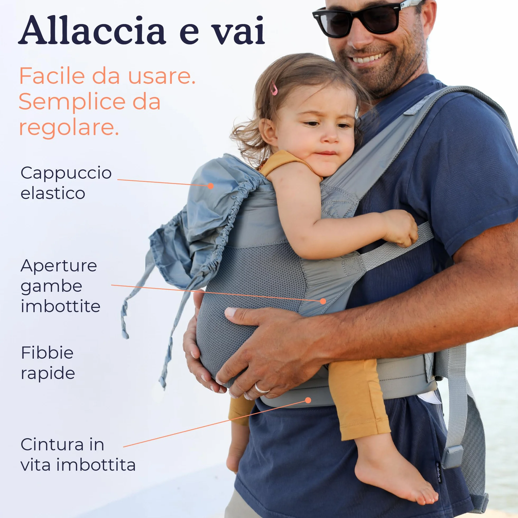 Beco Fly Ultralite Marsupio Neonati e Bambini – Compatto, Pieghevole e Leggero – Con Borsa da Trasporto, Posizione a "M" Ergonomica, Fronte Mamma e Zaino (7–20 kg) - Grigio