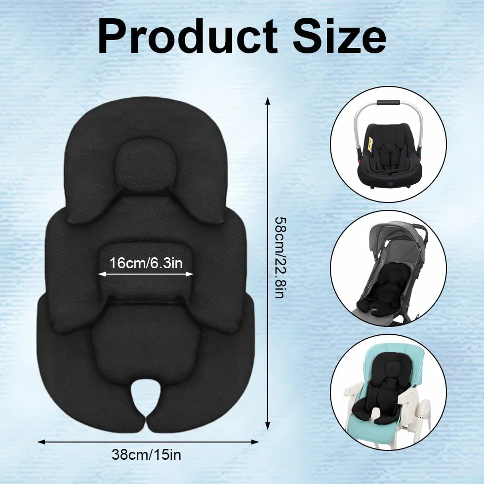 Riduttore Passeggino Universale, Cuscino per Seggiolino Auto, Materassino Passeggino Universale, Traspirante Antisudore, Cuscino Riduttore Passeggino per Passeggino, Seggiolino Auto (Nero)