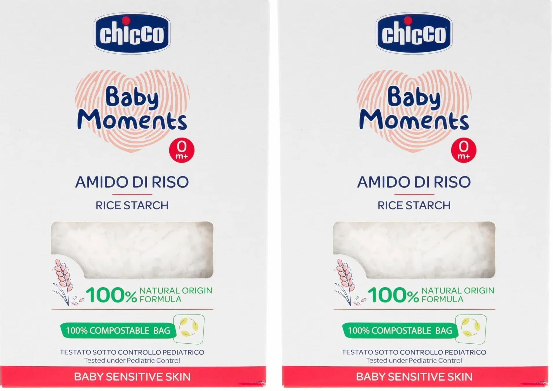 Chicco Baby Moments Amido di Riso, Lenitivo e Rinfrescante, Pulizia Gentile Senza Irritare o Asciugare La Pelle, Azione Emolliente, Bagnetto Neonato, Talco, 250 Gr, 0 Mesi+ (Confezione da 2)