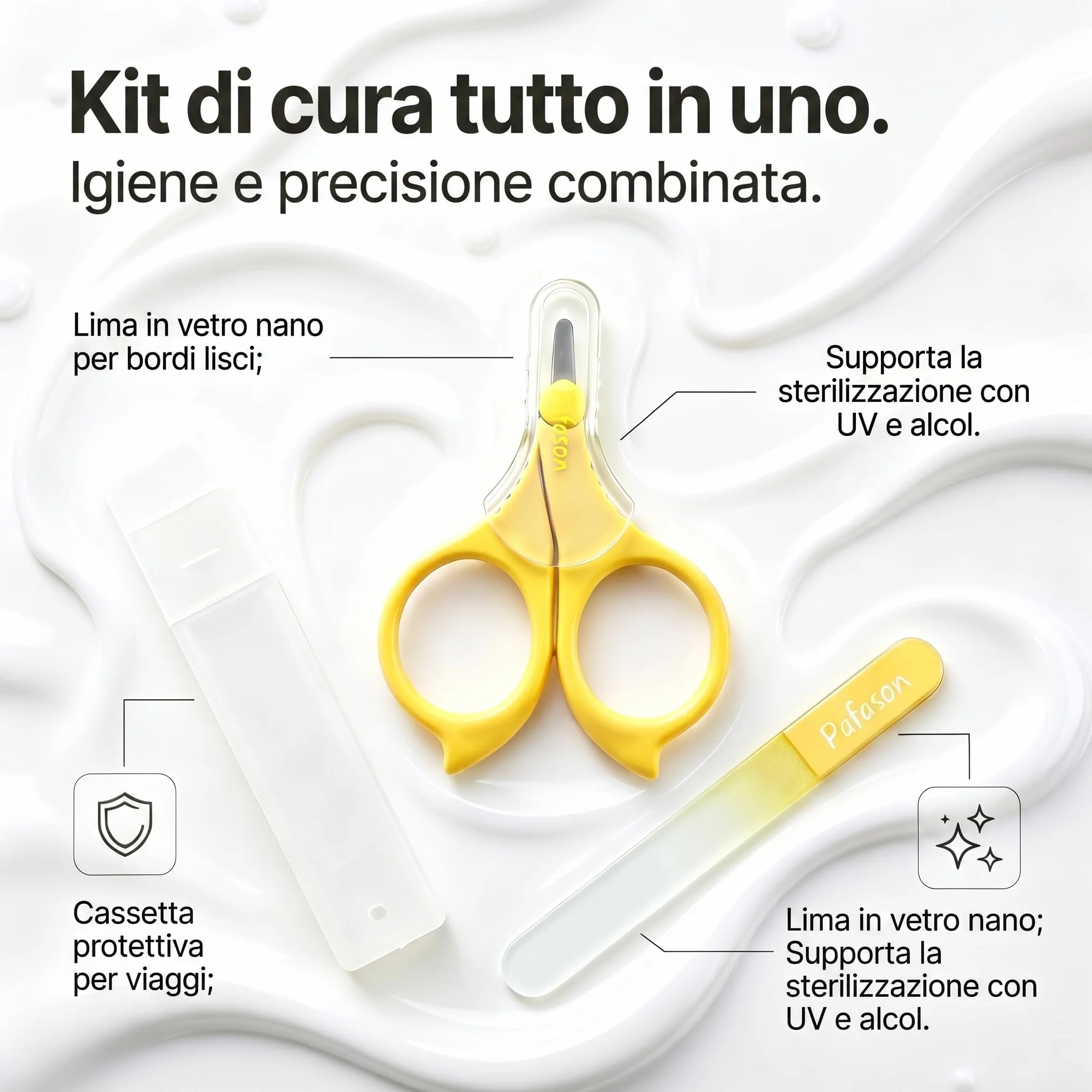 PAFASON Bambino Rotonda Punta Sicurezza Manicure Unghia Cesoie e Bambino Vetro Lima Unghia Set, Acciaio Inossidabile, Ceco Galleggiante Vetro, Ideale per Neonato, Neonati, Bambini Piccoli
