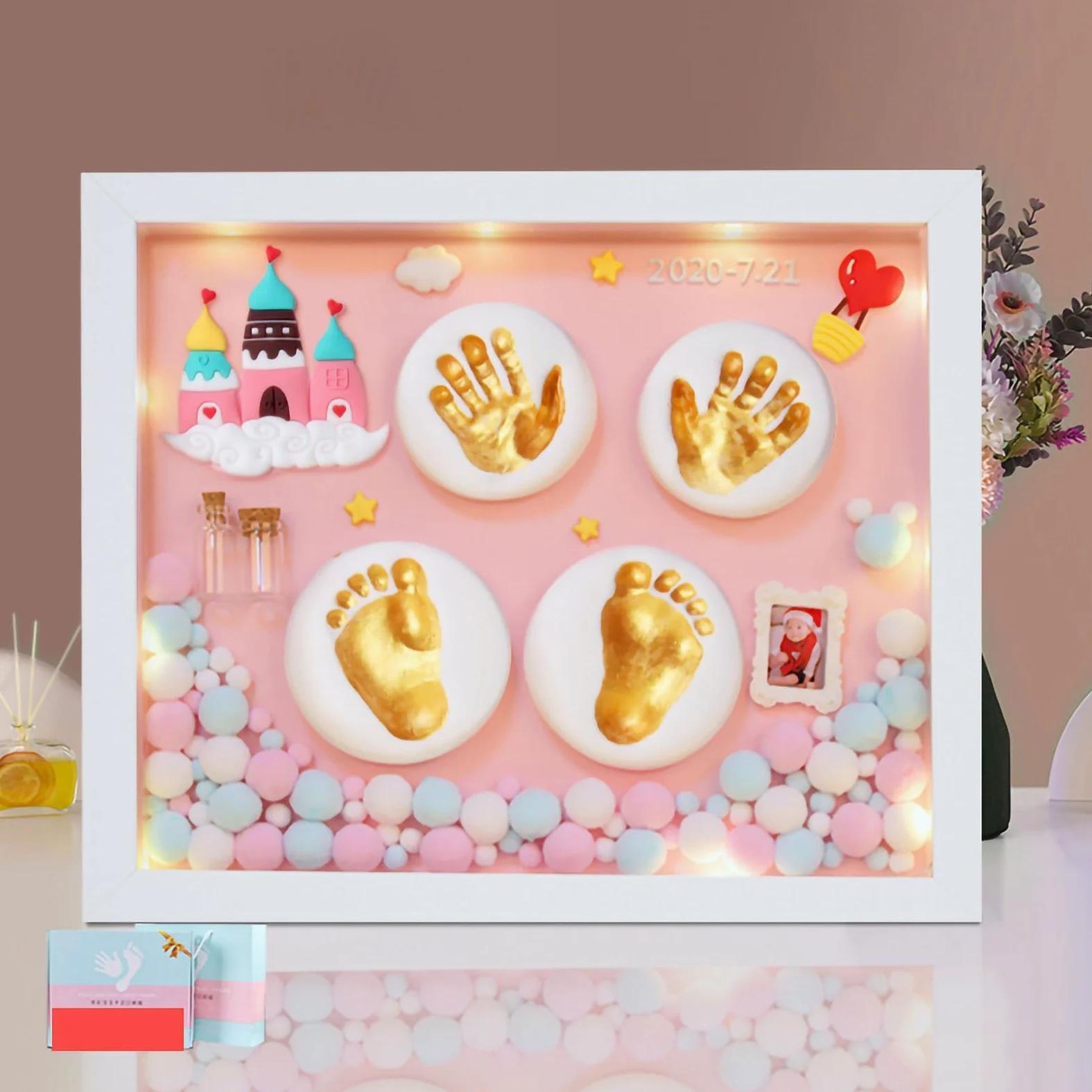 Kit Cornice per Foto con Impronta di Mano Decorazione con Motivo Simpatico Cartone Animato per Neonati e Bambini (Tipo 2)
