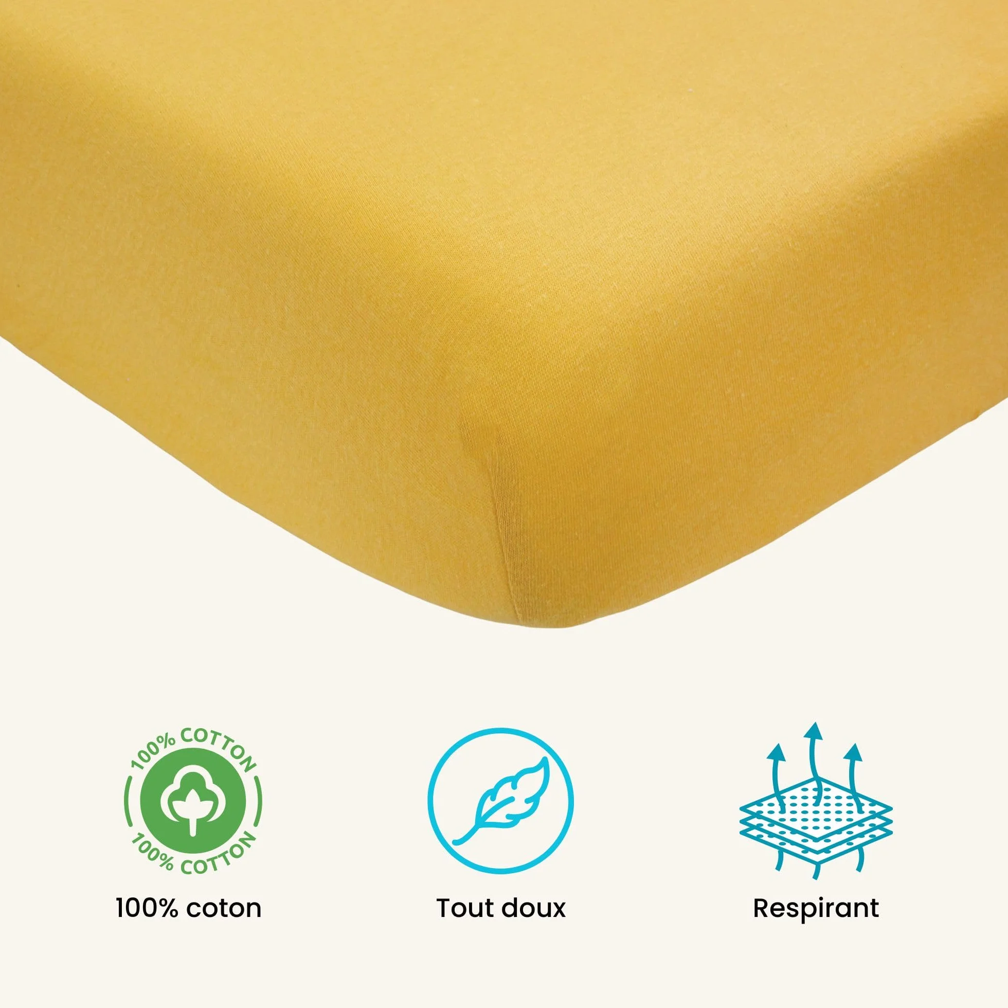 Trois Kilos Sept - Lenzuolo con Angoli Bambino - 60 x 120 cm - 100% Cotone - Jersey Elasticizzato - Mostarda