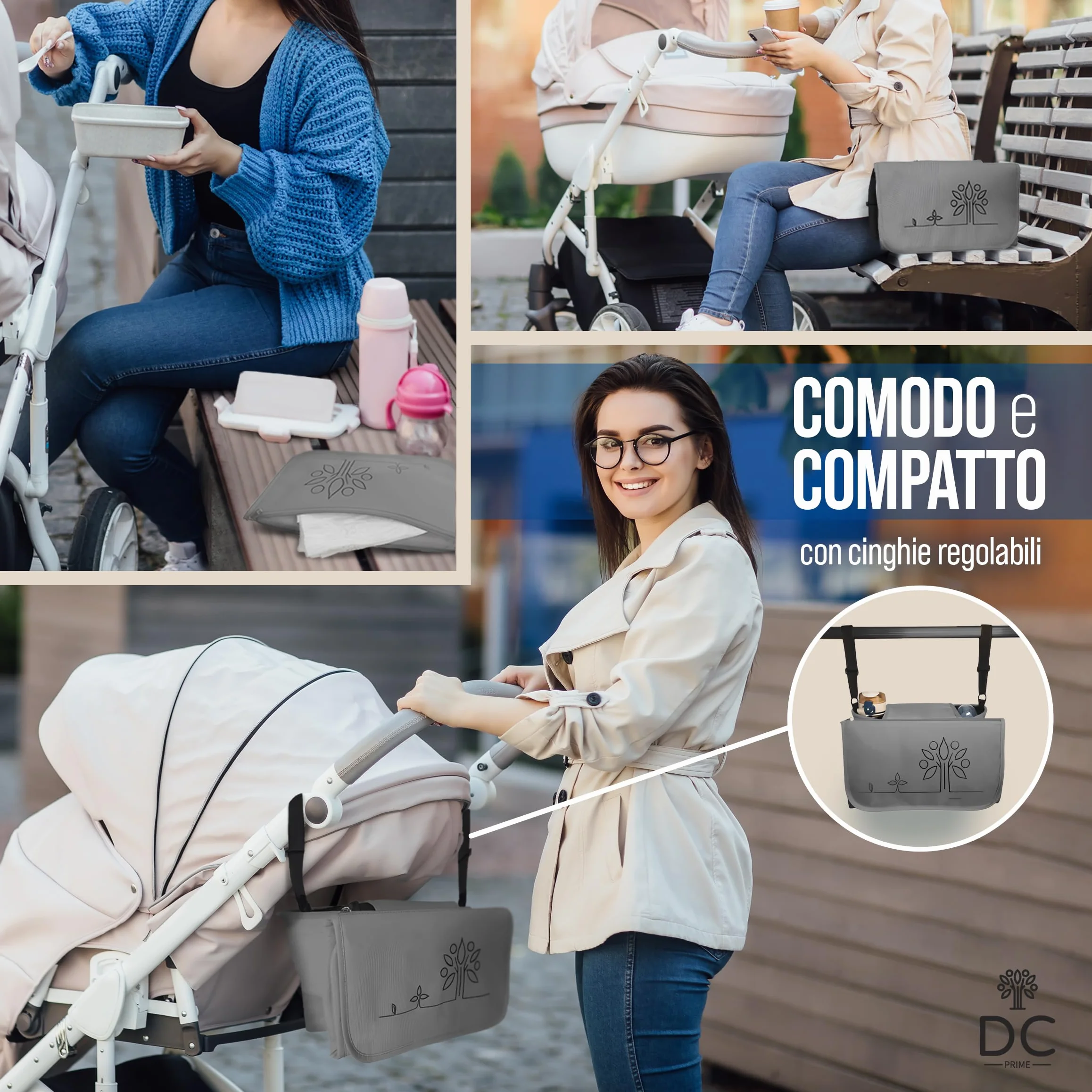 DC Prime Borsa Passeggino Leggero 25 Kg Portata con Fasciatoio Neonato Portatile, Sacco Per Passeggino Universale con Gancio Passeggino Accessori Passeggino, Zaino Mamma Neonato, Baby Bag Organizer