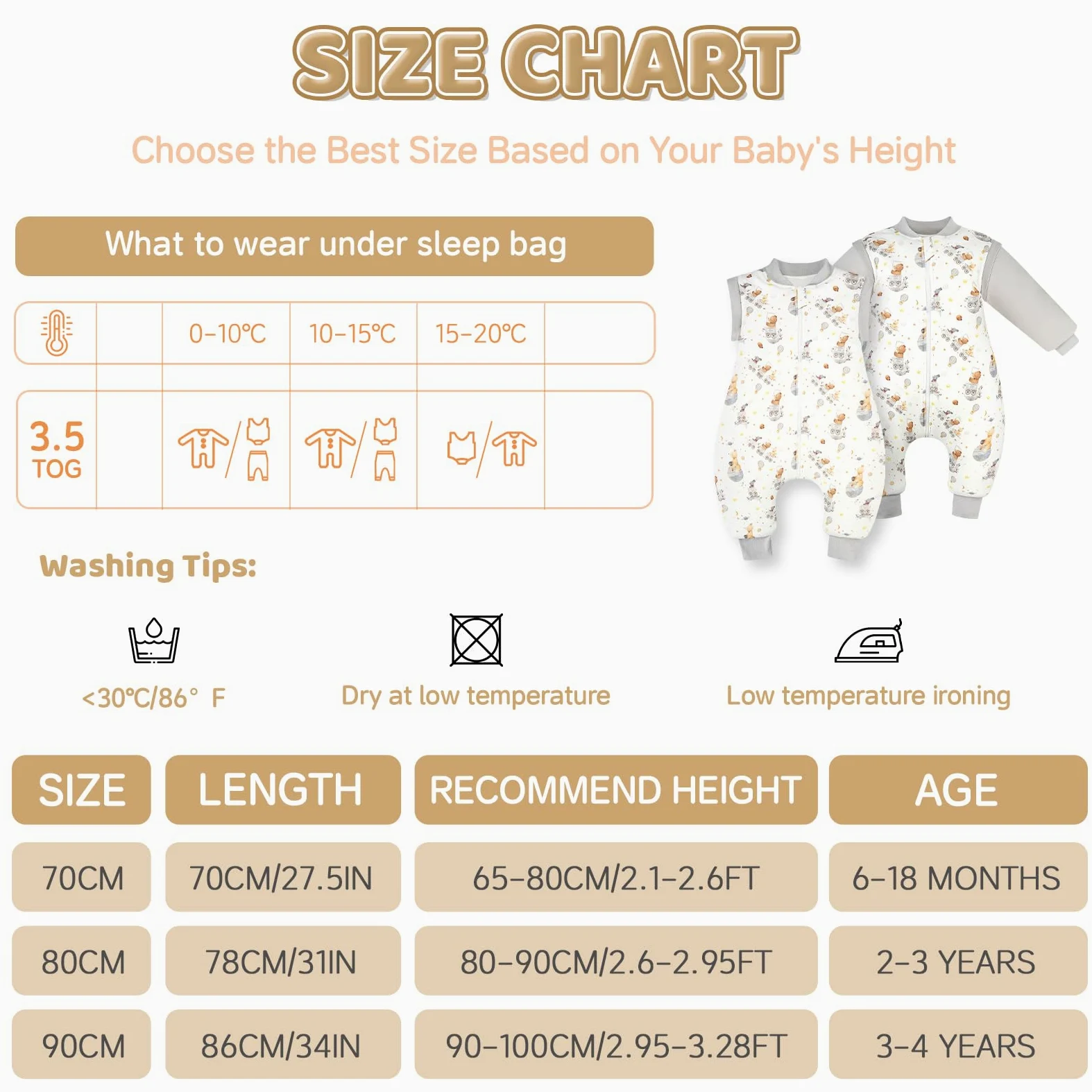 WYTbaby Sacco Nanna con Piedini 3.5 Tog per Bambini, Sacco Nanna Inverno Addensato con Maniche Rimovibili in Cotone, Sacco a Pelo per Neonati e Bambini Piccoli, Ragazzi e Ragazze