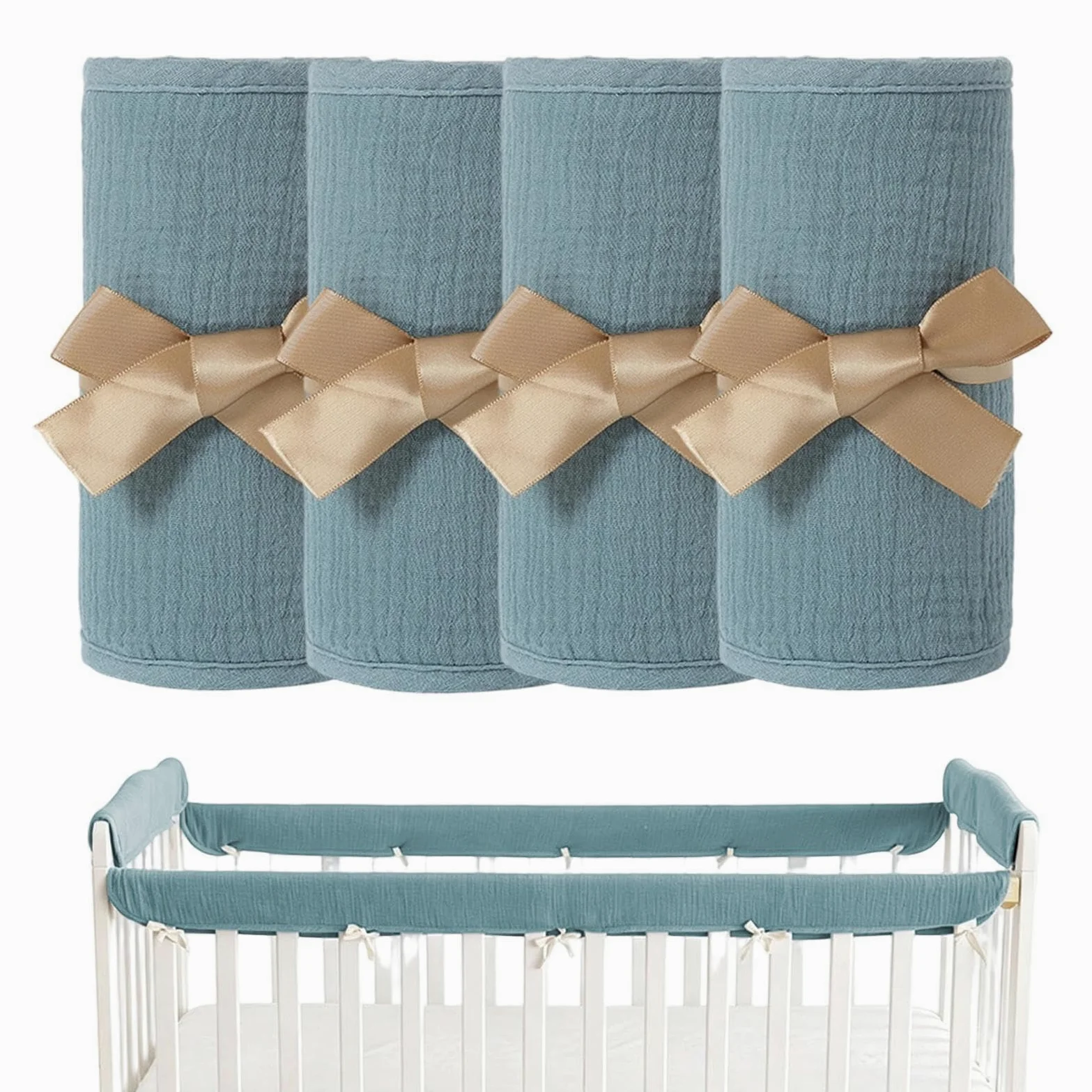 Mull - Protezione per lettino, 2 pezzi, con cinghie regolabili | Materassino fasciatoio per culla per le stagioni calde e la cameretta dei bambini, griglia di protezione per il letto