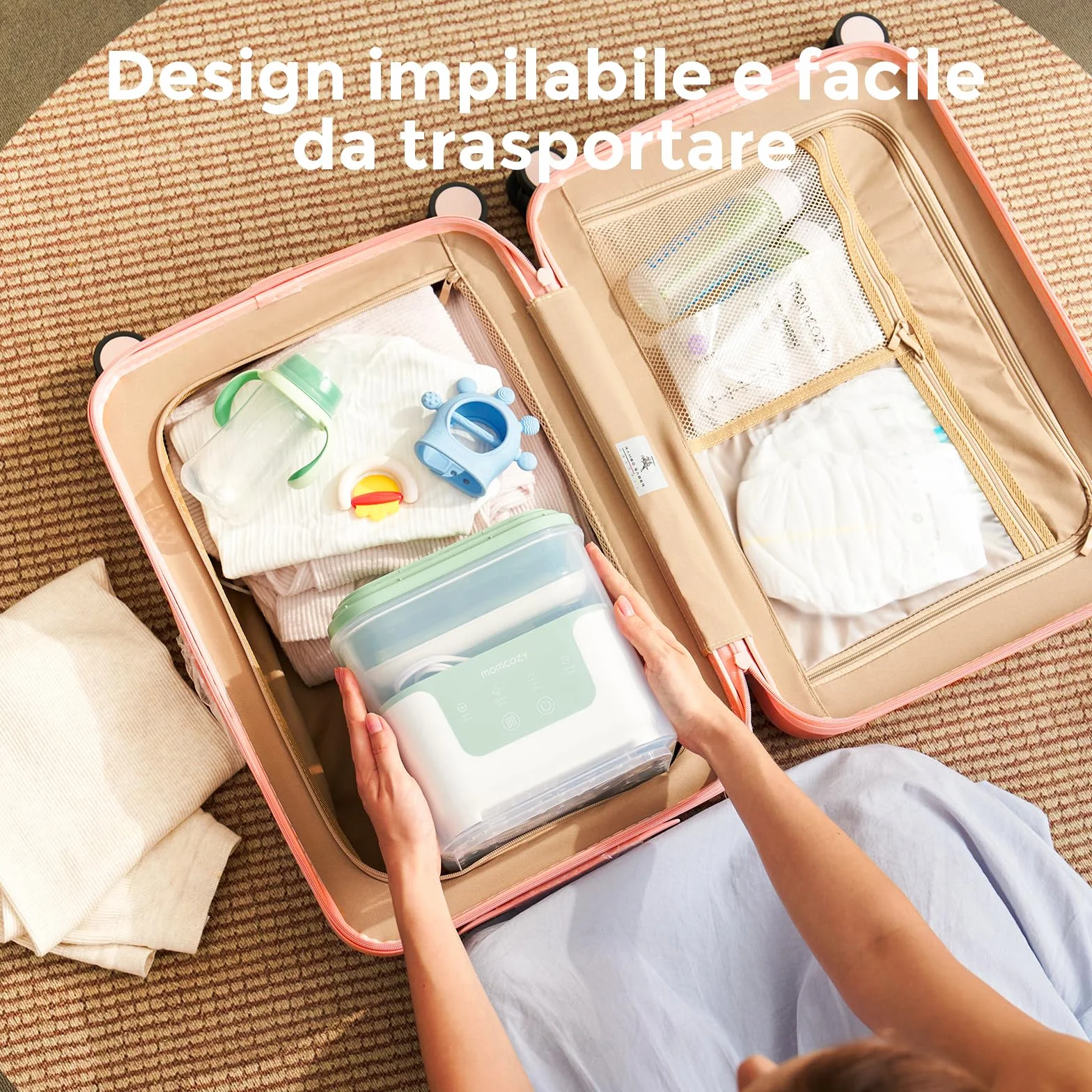 Momcozy Sterilizzatore e Asciugatrice per Biberon, Capacità 6 Biberon, Sterilizzatore Compatto 4 in 1 per Biberon, Parti per Tiralatte e Articoli Essenziali per Neonati, Stendibiancheria Incluso