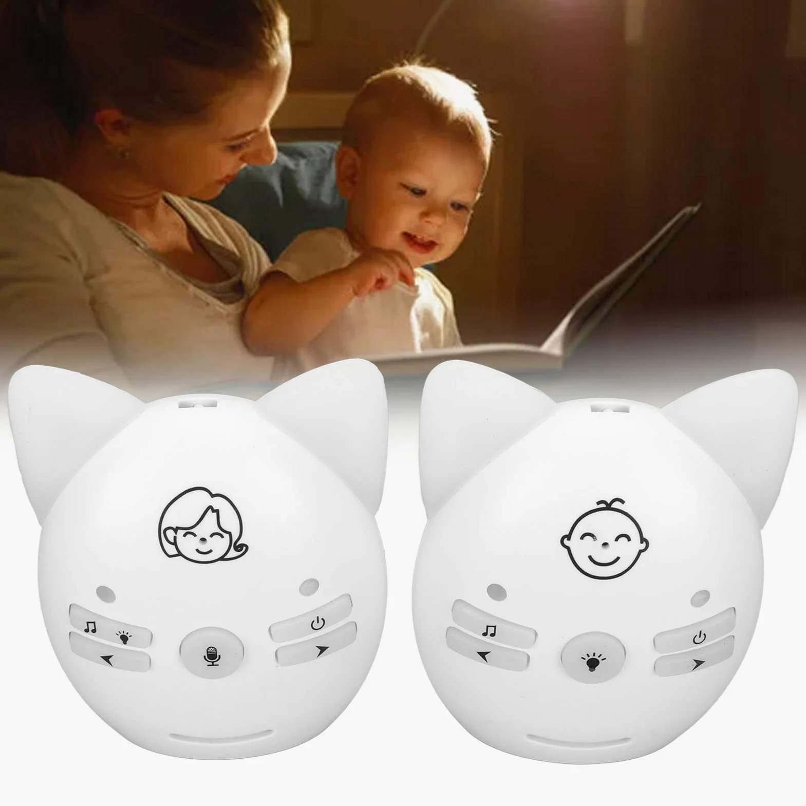 Baby Monitor Audio Digitale Wireless, Monitor Wireless Baby Voice Facile da Trasportare Trasmissione con Crittografia Digitale a Voce Chiara Bellissimo Modello con Luce Notturna per la Casa (Bianco)