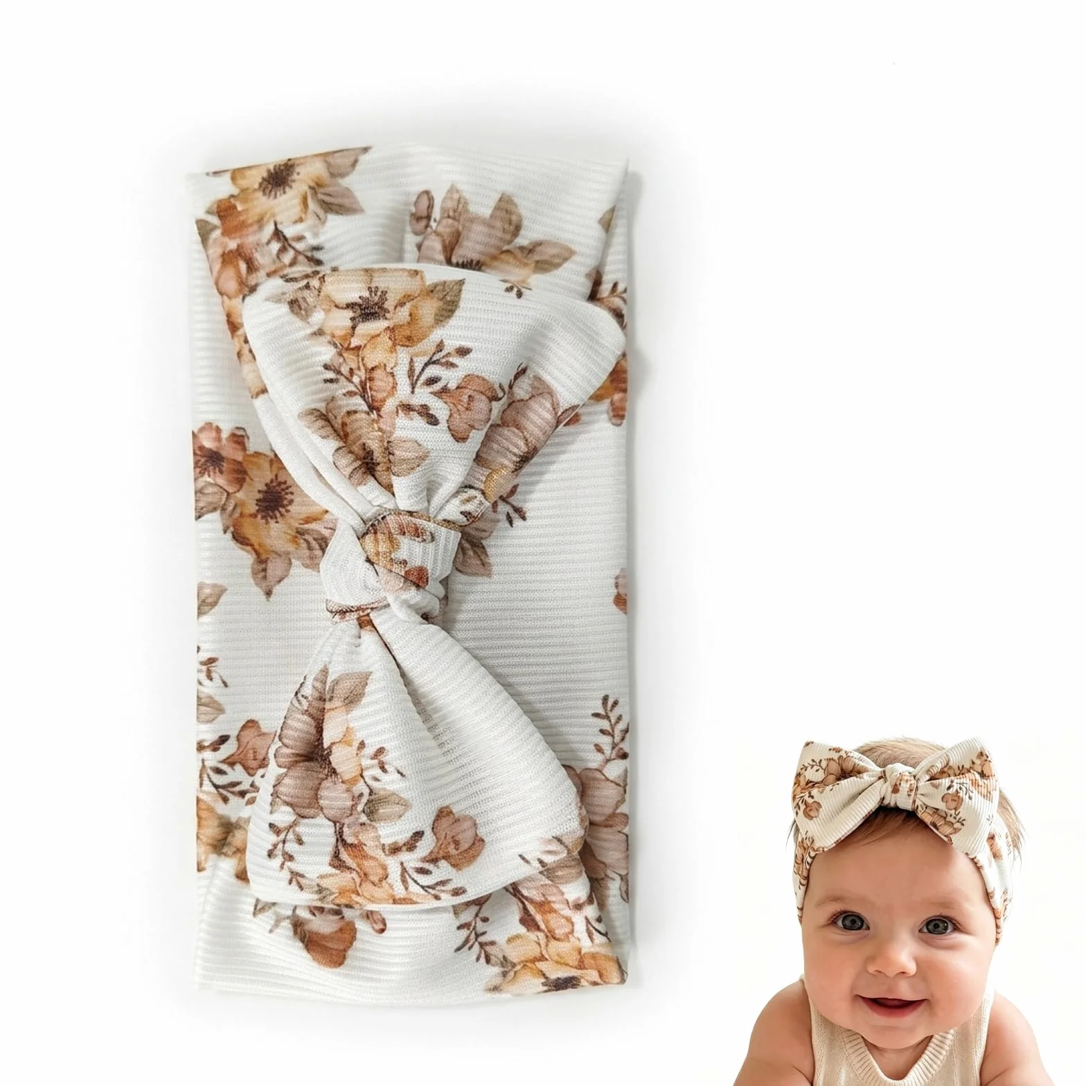 1 Pezzo Fiocco Stampato per Capelli Neonata – Fascia in Cotone Elasticizzato, Per Circonferenza Testa 36-40cm, Morbido Copricapo per 0-3 Anni, Ideale per Uso Quotidiano e Foto