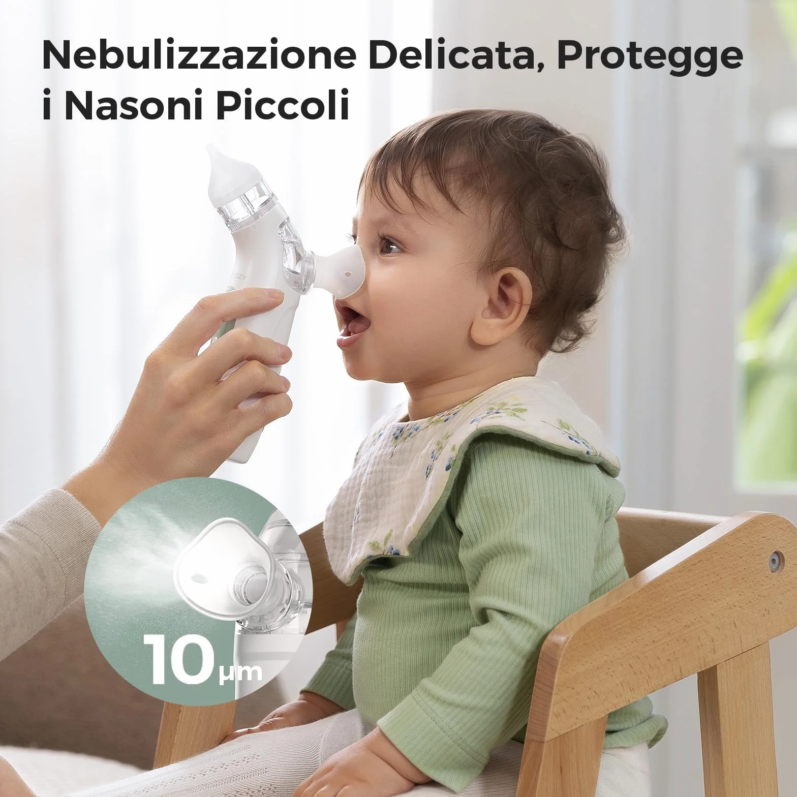 Momcozy BreezyClea Aspiratore Nasale Neonato Elettrico 2 in 1 con Spray, Aspirazione 65 kPa di Grado Ospedaliero, 4 Livelli Regolabili, Silenzioso e Portatile, Luce e Musica Calmanti