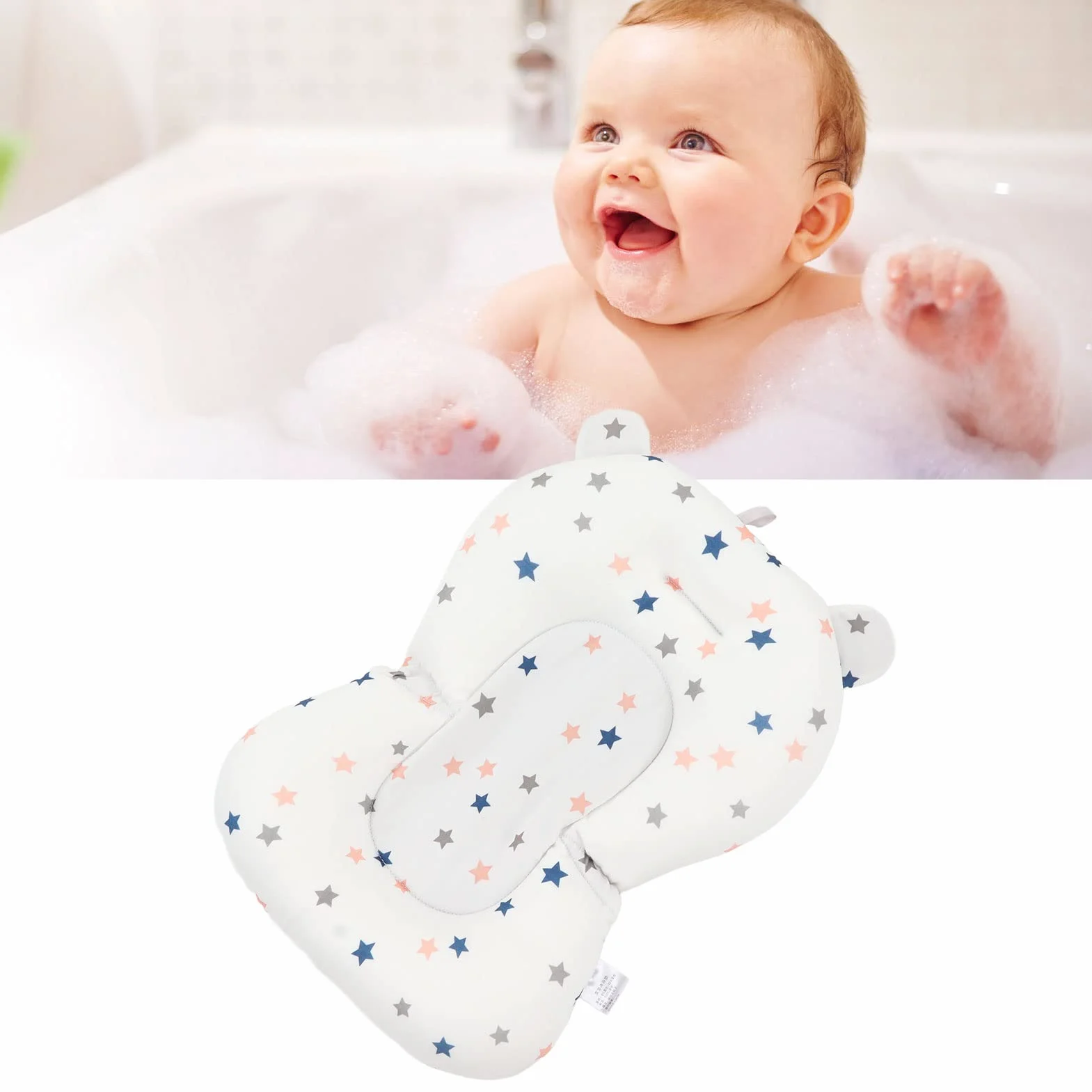 Sostenitore del Bagnetto per Neonati, Cuscino per Sedile Regolabile per Vasca da Bagno Pieghevole Morbido per Bagno per Bambini (Stelle bianche)
