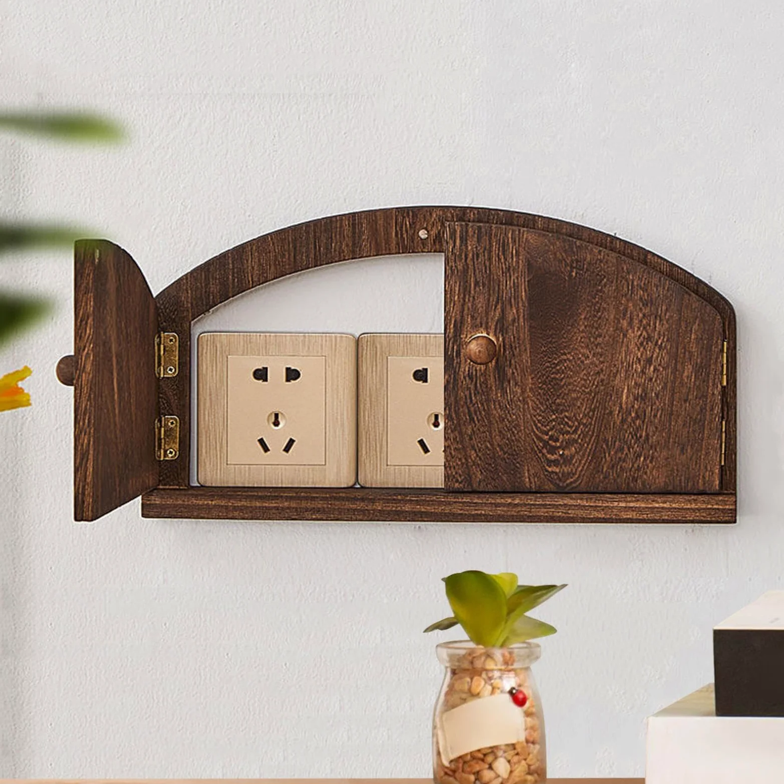 Copriprese da Parete in Legno Decorativo in Legno Rustico Senza Forature | Scatola Salva Bambini e Antiurto Per Arredo Interni Soggiorno Camera Bebè Appartamento Dormitorio Ufficio Scuola Bambini
