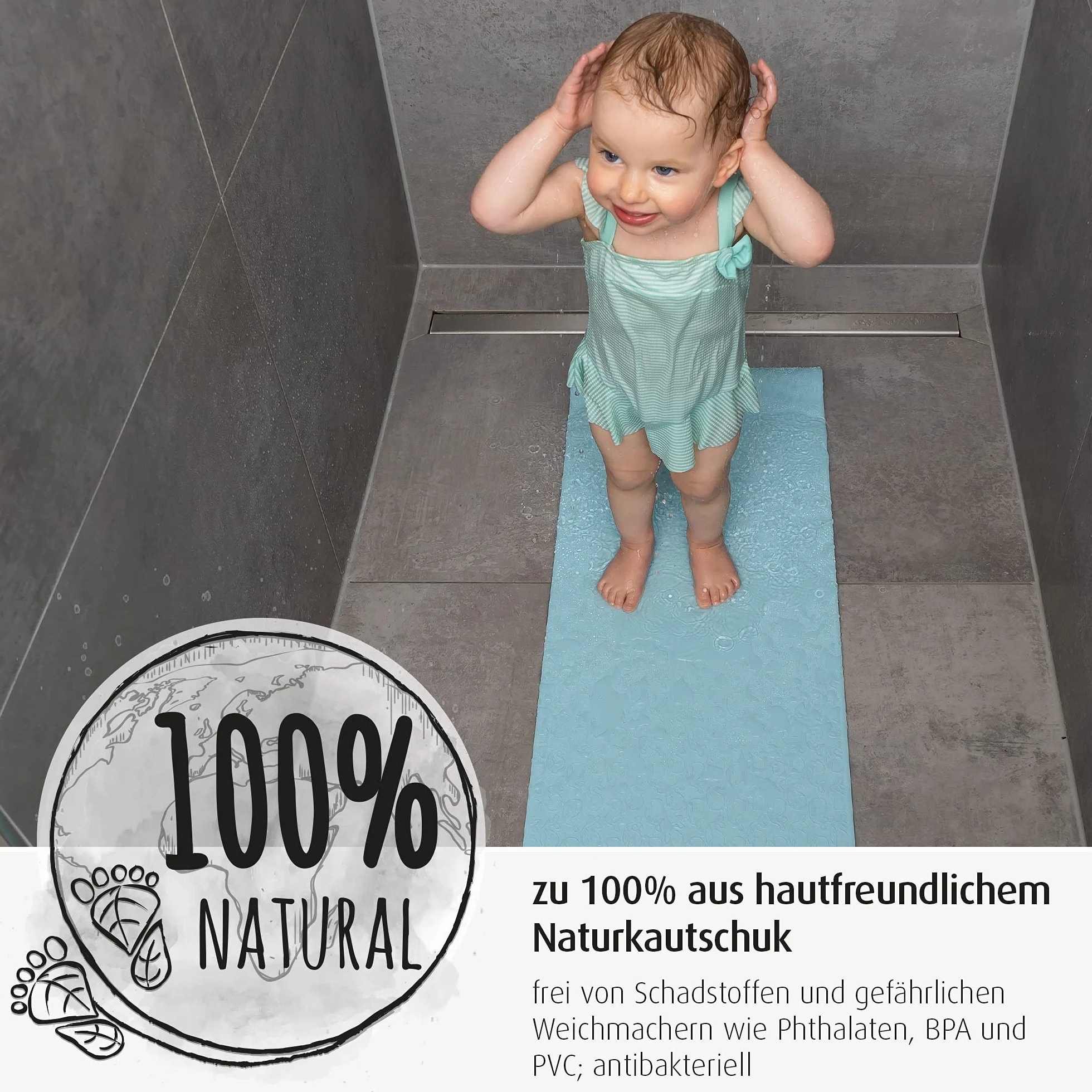 reer MyHappyBath Mat XL - Tappetino da bagno per bambini, superficie antiscivolo con motivo di bosco, 97 x 36 cm