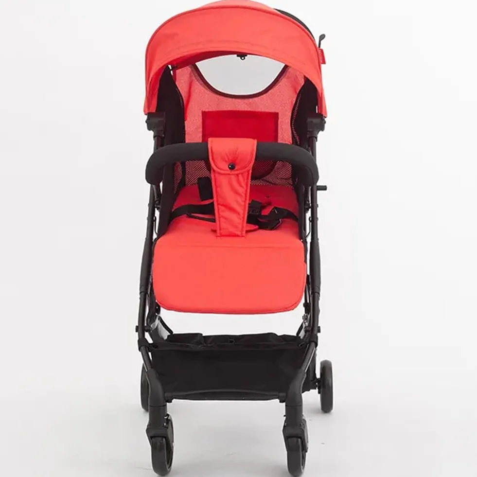 BAKAJI Passeggino Pro Ultra Leggero con Chiusura Facilitata Portata Massima 15 kg, Schienale Reclinabile con Cintura di Sicurezza a 5 Punti, Pieghevole con Una Mano, Salvaspazio (Rosso)