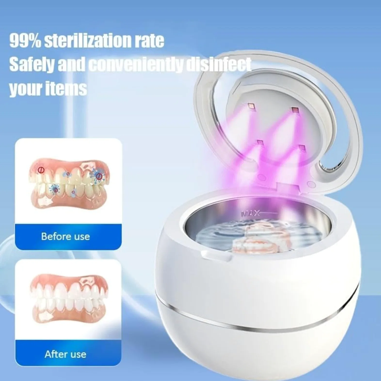 Sterilizzatore per protesi, sterilizzatore UV, tasso di sterilizzazione del 99%, display digitale, compatto, per la cura della protesi