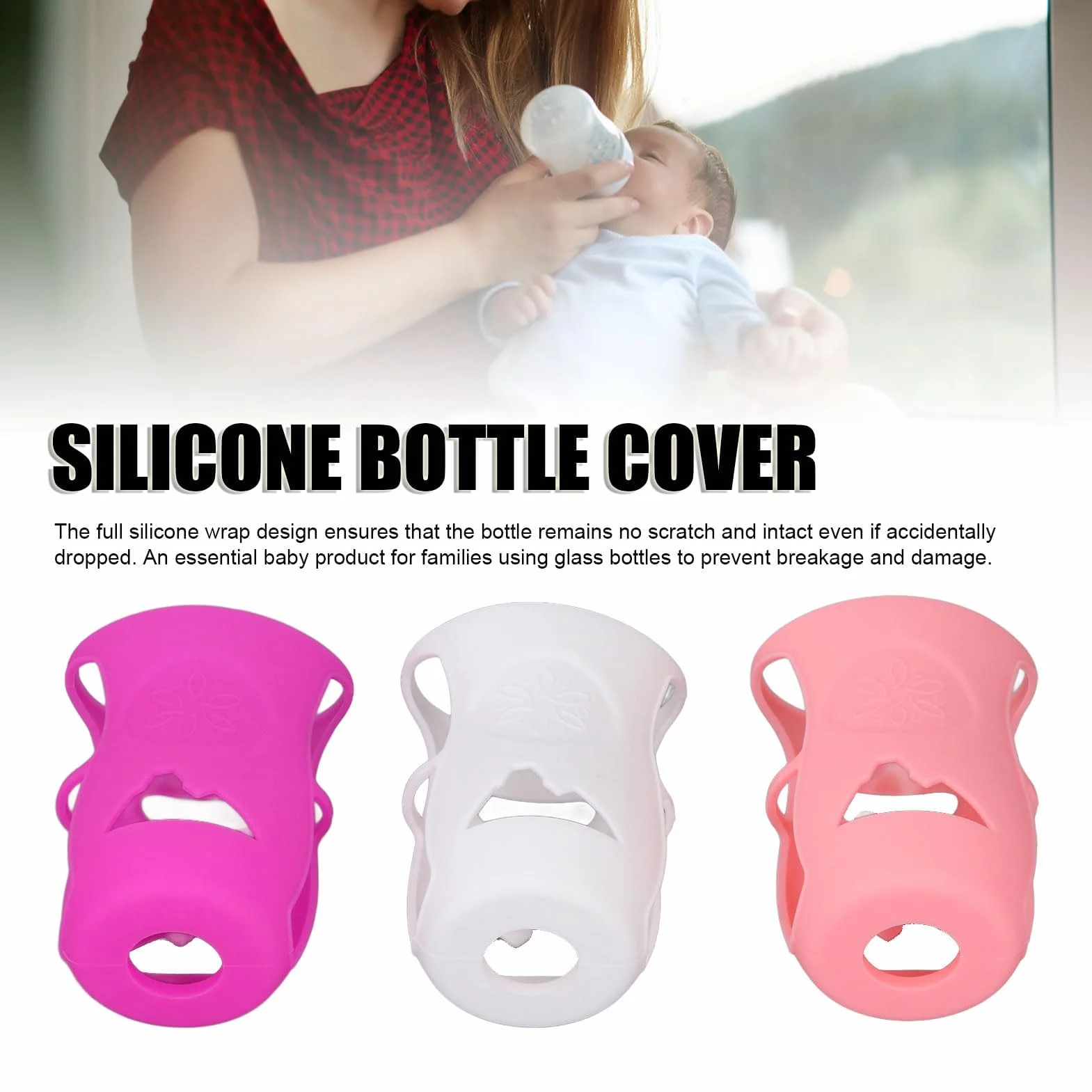 Custodia in Silicone per Biberon da 240 Ml Custodia Morbida in Silicone Infrangibile per Biberon in Vetro da 8 Once con Isolamento e Protezione Lavabile in (Bianco+Rosa+Viola)