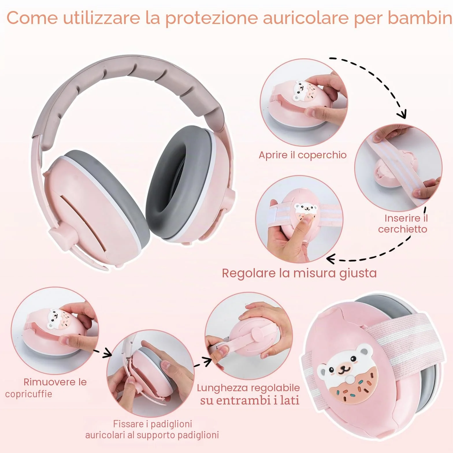 Cuffie Neonato Antirumore, 2 in 1 Cuffie Antirumore Bambini, Protettori Acustici per Neonati, Regolabili Cuffie Antirumores Neonato Ideale per il Sonno, Viaggi, Feste