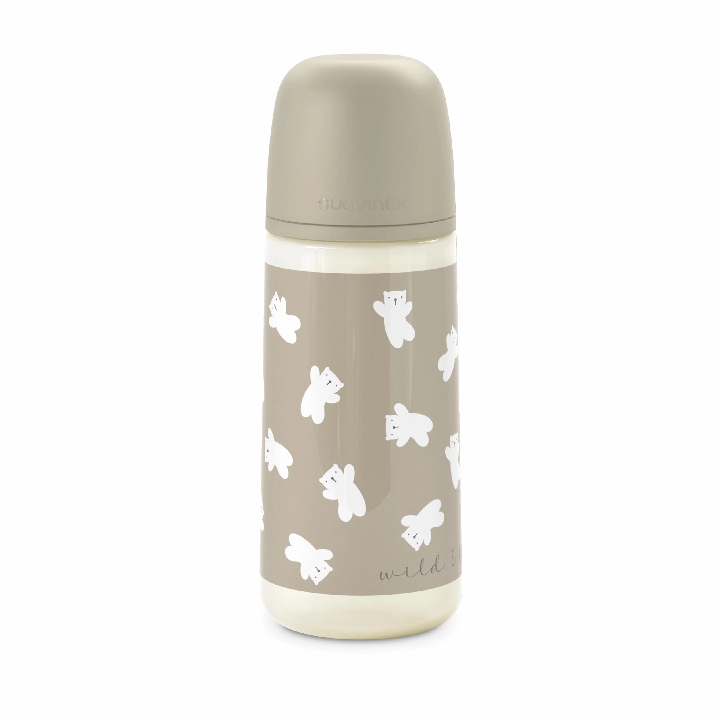 Suavinex, Biberon da 360 ml con Tettarella Fisiologica SX Pro in Silicone con Valvola Anticolica, a Flusso Denso (L), per Liquidi Densi, Adatto per Pappe Liquide. Neonati +6 mesi. Wild&Free, Beige