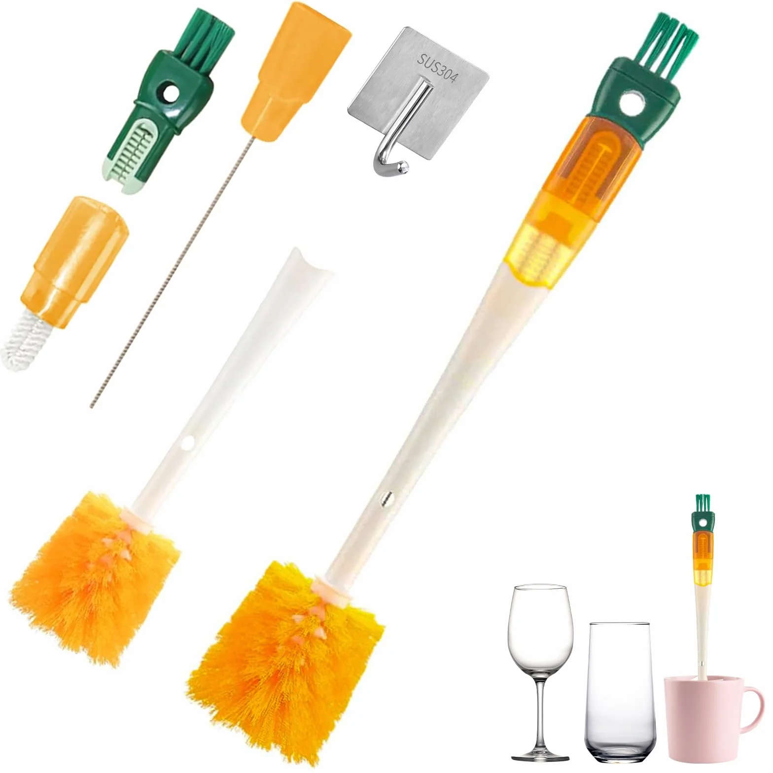 Scovolino per Borraccia, Scovolino per Bottiglie, 5 in 1 Spazzola per Bottiglia, Adatto a Tutti I Tipi di Bicchieri, può Pulire Bocche di Tazze, Cannucce e Altri Luoghi (1)