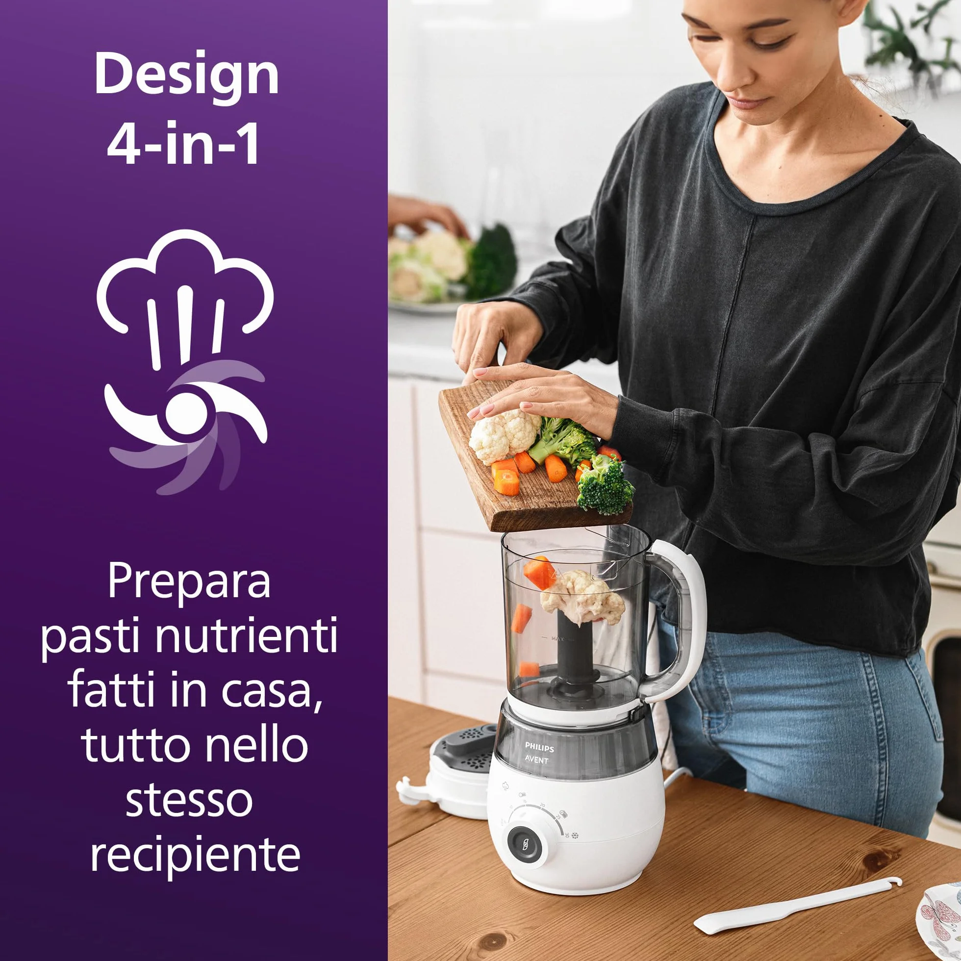 Philips Avent SCF883/01 EasyPappa Plus 4 in 1 Cuocipappa Multifunzione con Set Vasetti SCF721/20 per la Conservazione delle Pappe, 20 Pezzi