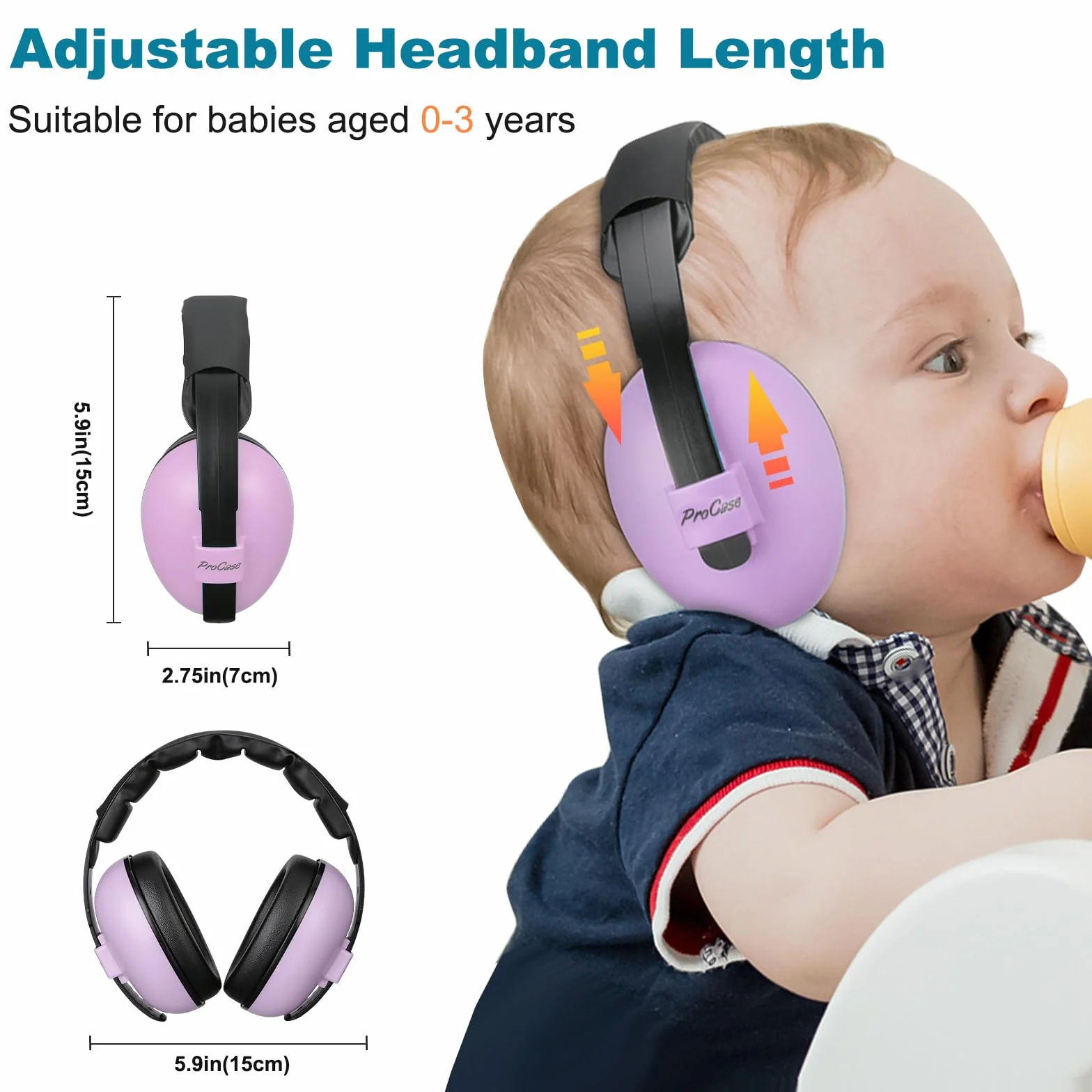 ProCase Cuffie Neonato Antirumore 0-3 Anno,Regolabile Cuffie Antirumore Bambini con Morbido Cuscino, Cuffie di Protezione Dell'udito per Neonati Concerto Aereo Dormire