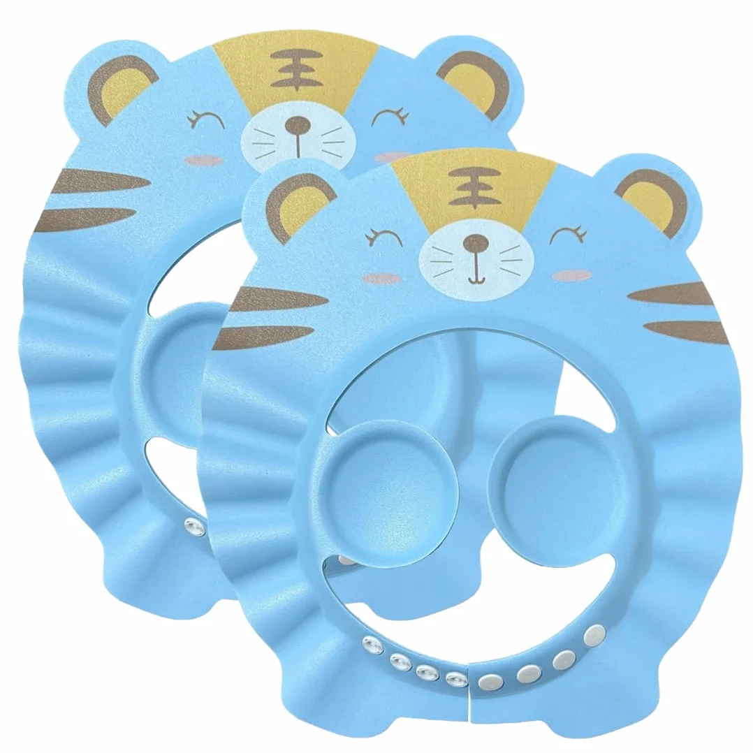 2 Pezzi Cappello Doccia Bambini, Visiera Doccia Bambini, cuffia per shampoo regolabile per bambini, scudo per il lavaggio dei capelli, Bambini Regolabile Doccia Cap per Protezione (Tigre).