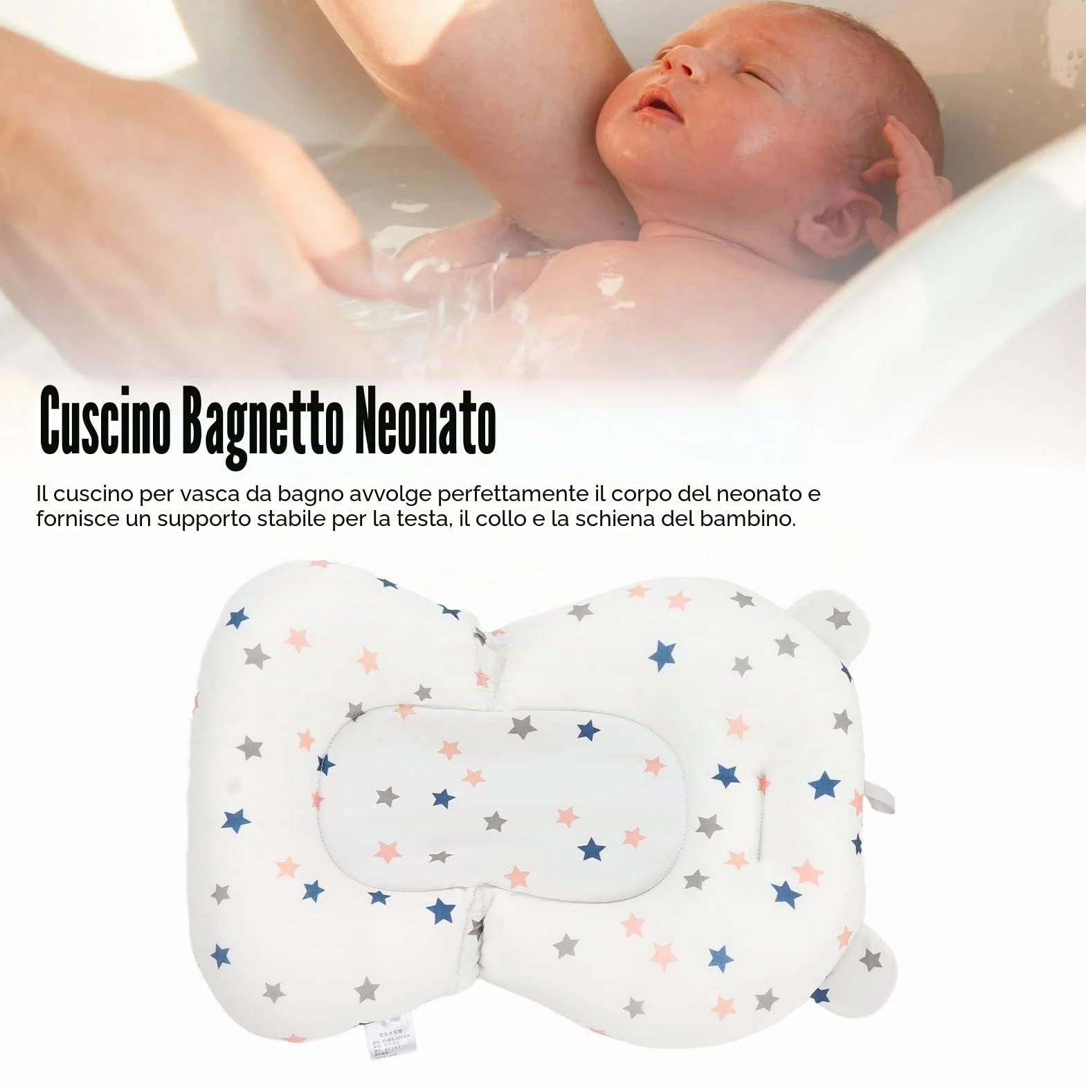 Sostenitore del Bagnetto per Neonati, Cuscino per Sedile Regolabile per Vasca da Bagno Pieghevole Morbido per Bagno per Bambini (Stelle bianche)