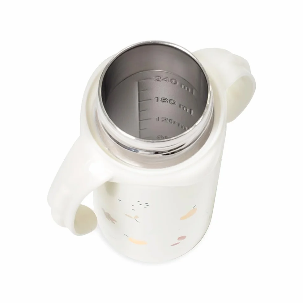 Miniland Thermobaby Valencia 240ml. Thermos da 240 ml in acciaio inox con tettarella, doppio strato di acciaio, che mantiene la temperatura della bevanda fredda e calda per ore.