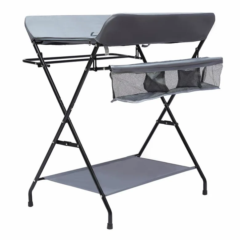 Fasciatoio Pieghevole per Bagnetto Neonati Fasciatoio Portatile Cambio Pannolini con Tasche a Rete e Scomparti Portaoggetti Fasciatoio per Bambini (80 * 57 * 96cm-Grigio)