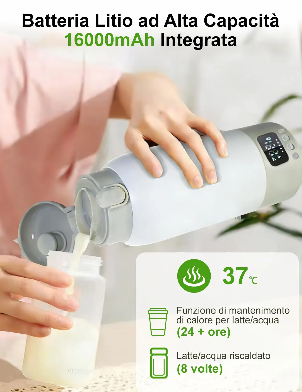 Scaldabiberon Portatile per Bambini da Viaggio, Scaldabiberon da 500 ml 35-70 °C Riscaldamento Rapido Latte Materno e Acqua, Controllo Preciso Della Temperatura per Viaggi, Auto e Attività All'aperto