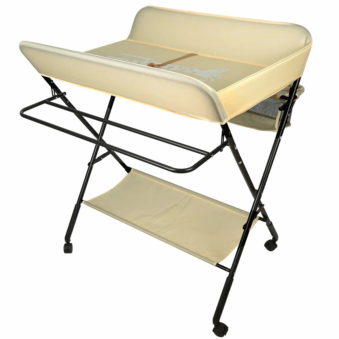 SHISHI Fasciatoio Portatile Pieghevole, Fasciatoio a Piedi per Neonati, Fasciatoio da Viaggio, Materassino Fasciatoio Impermeabile e Lavabile, Protegge la Vita (80×66×(92-98) cm, Giallo-nero A)