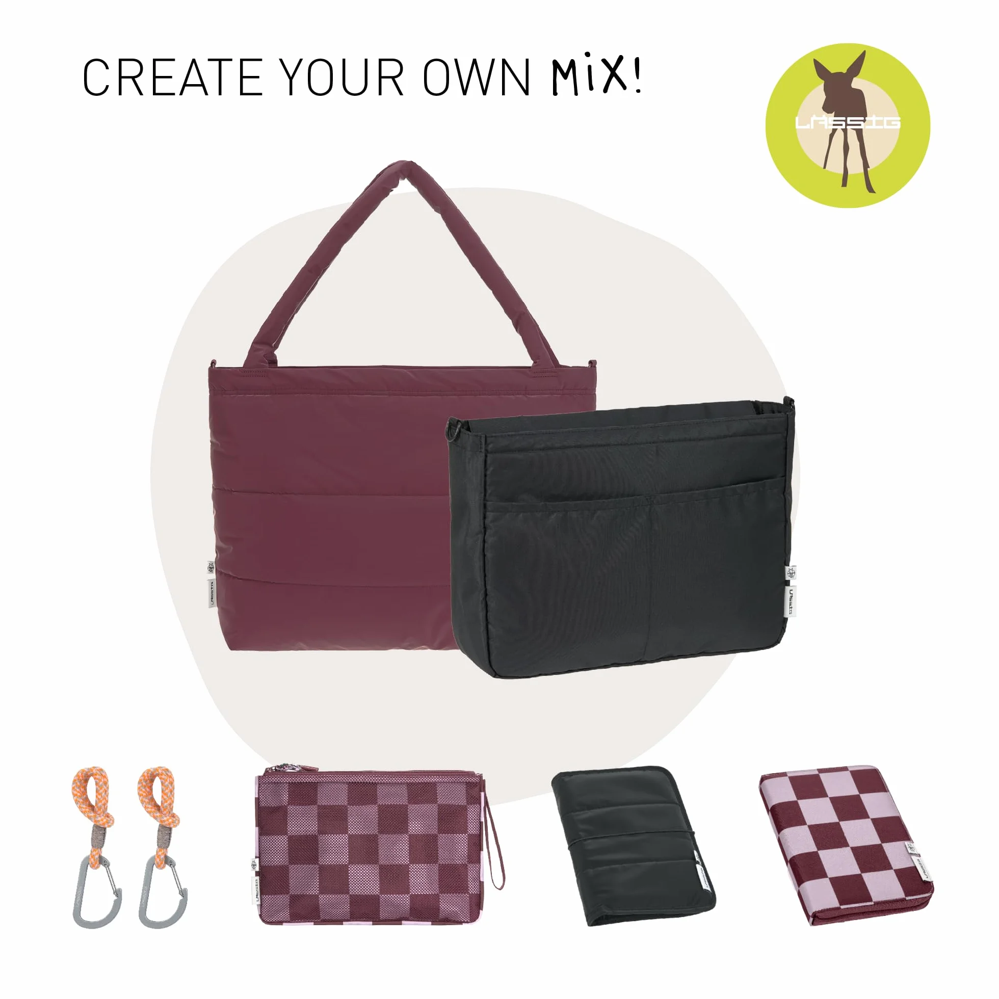 LÄSSIG Borsa fasciatoio shopper con attacco per carrozzina/Casual MIX Shopper deep red